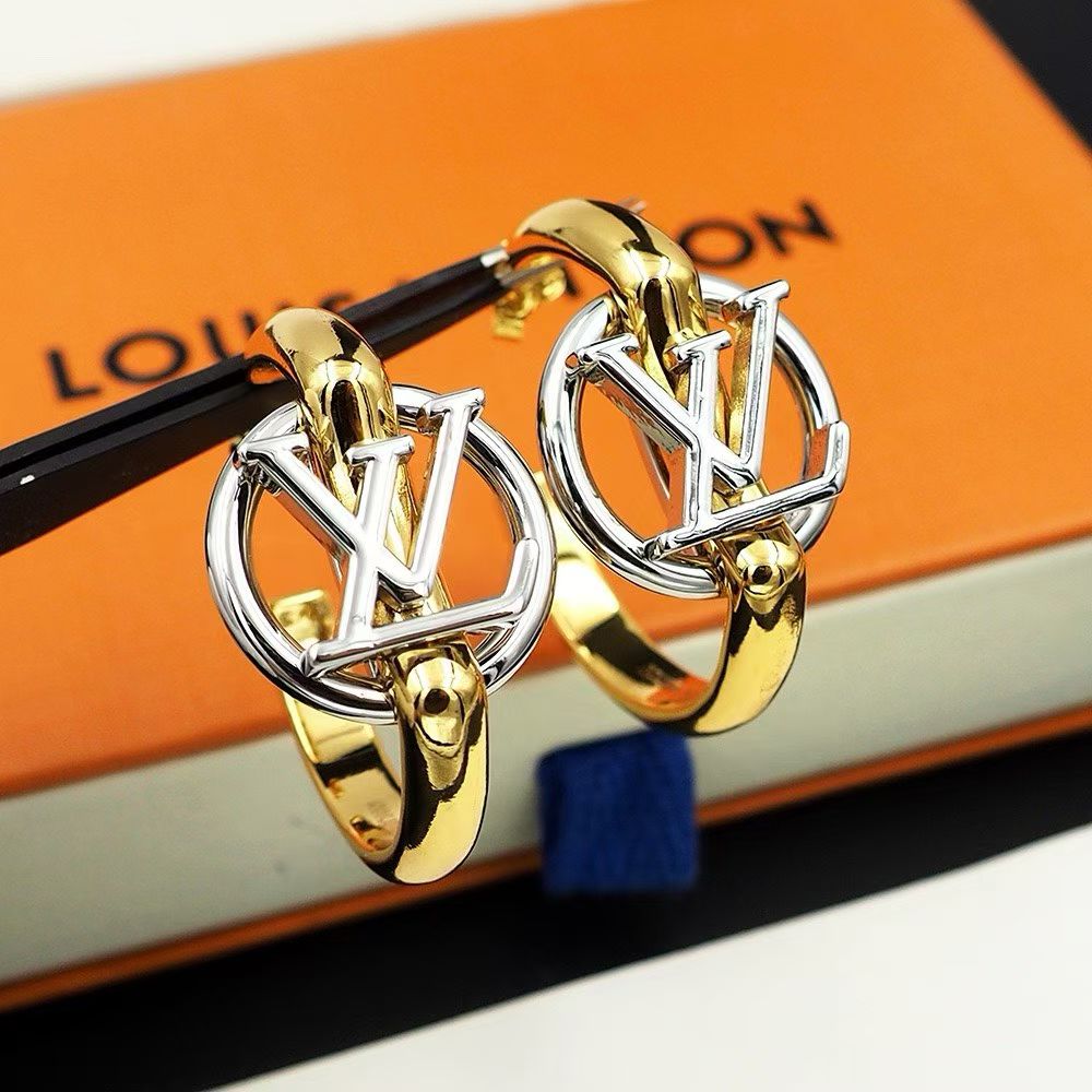 Louis Vuitton LV Hoop Earrings & Gold Bracelet Mixed Metal Designs in Gold & Silver