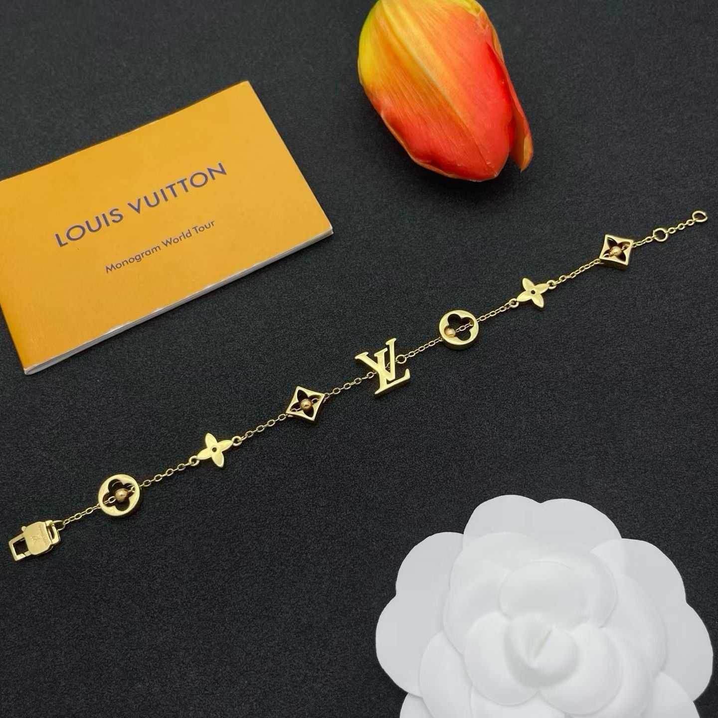 Louis Vuitton Monogram Symbol Bracelet – Silver & Gold Chain with LV & Clover Charms