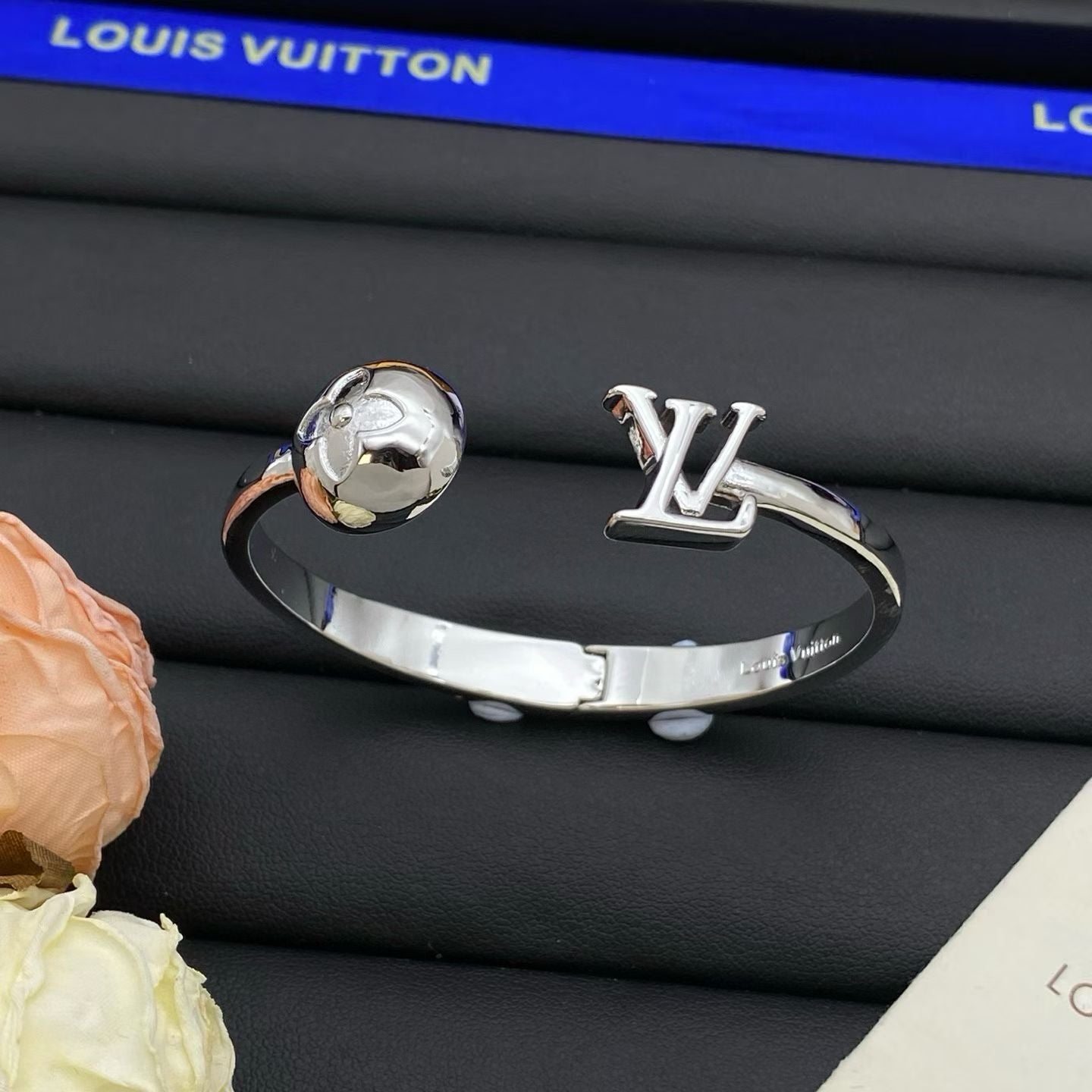 Louis Vuitton Monogram Flower Cuff Bracelet – Polished Gold & Silver with LV Logo