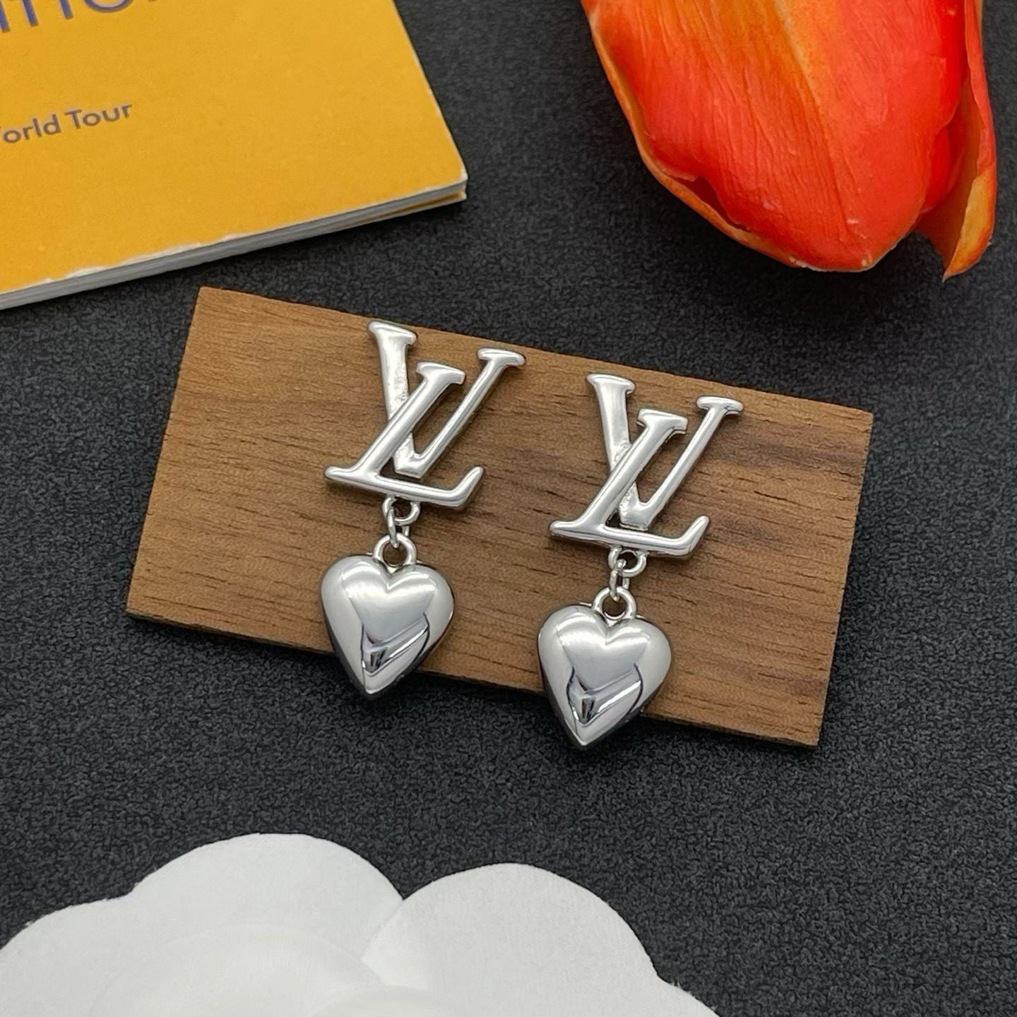 Louis Vuitton Heart Charm Earrings – LV Logo with Dangling Hearts in Gold & Silver