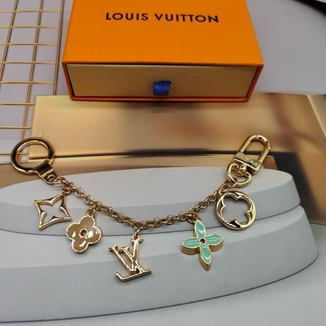 Louis Vuitton Monogram Bag Charms & Keychains – Gold Chains with LV Initials & Floral Enamel Charms