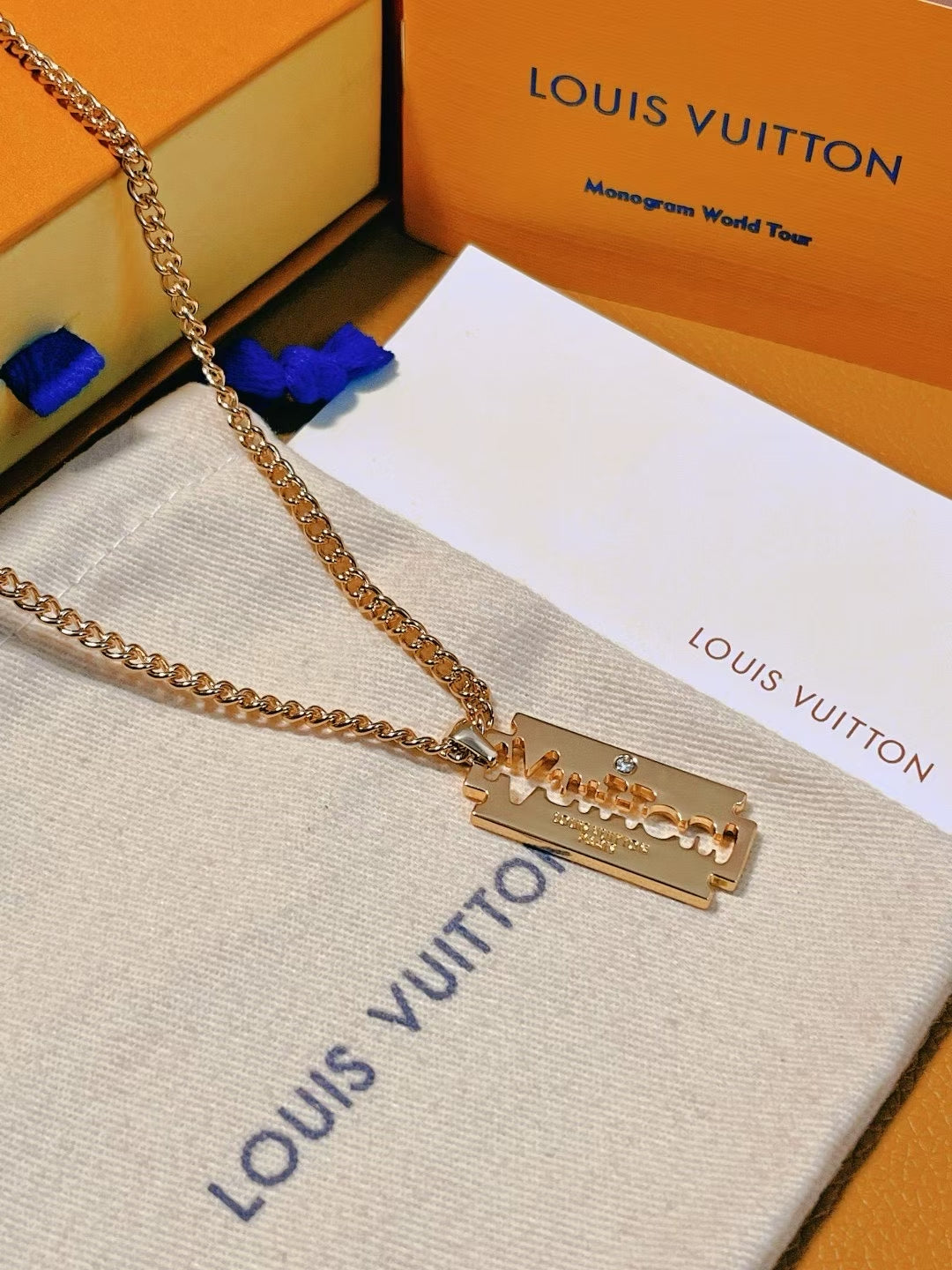 Louis Vuitton Razor Blade Pendant Necklace Set – Gold & Silver Monogram Edition