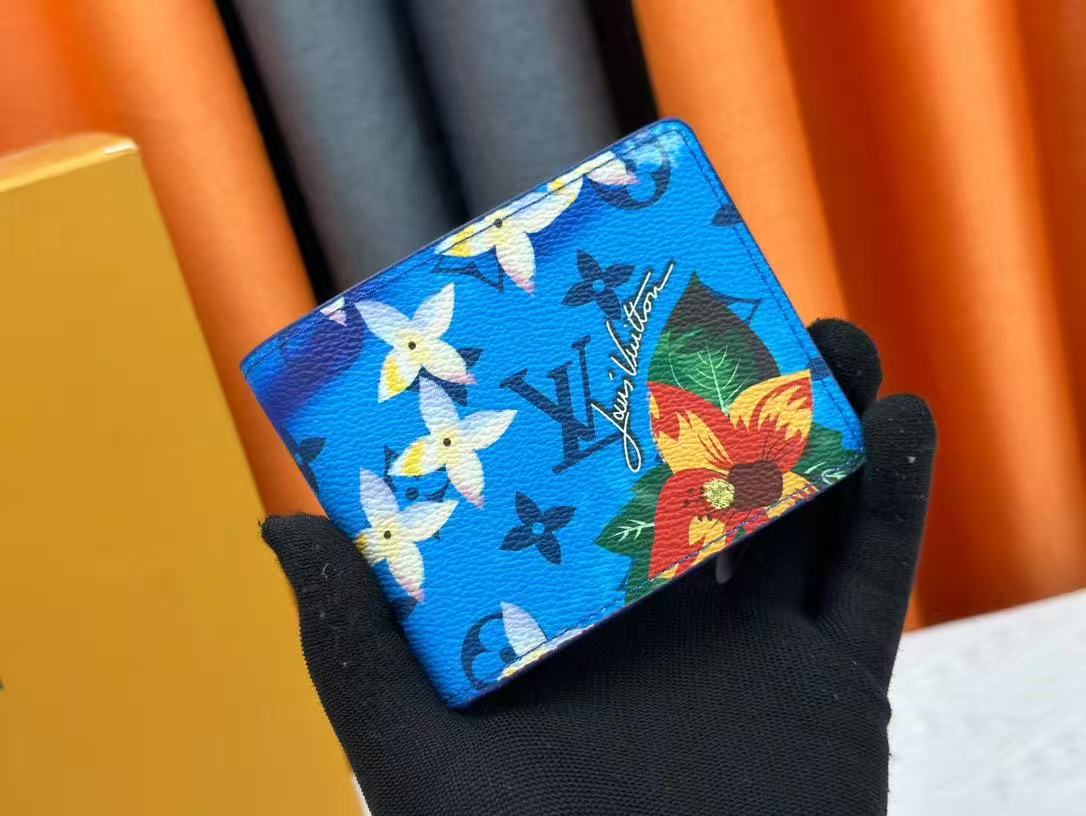 Louis Vuitton Floral Monogram Wallet Blue with Multicolor Flower Print