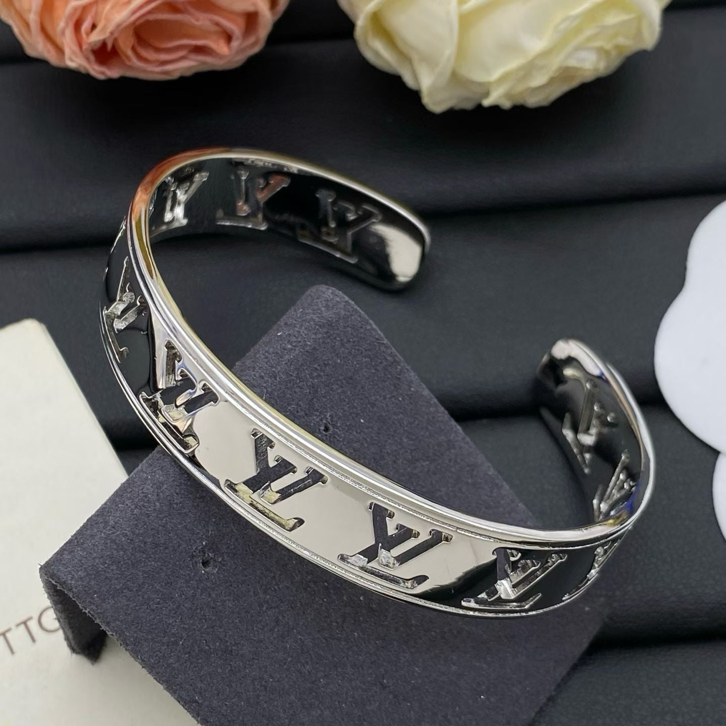 Louis Vuitton Cut-Out Logo Bangle Metallic Bracelet in Silver, Gold & Rose Gold