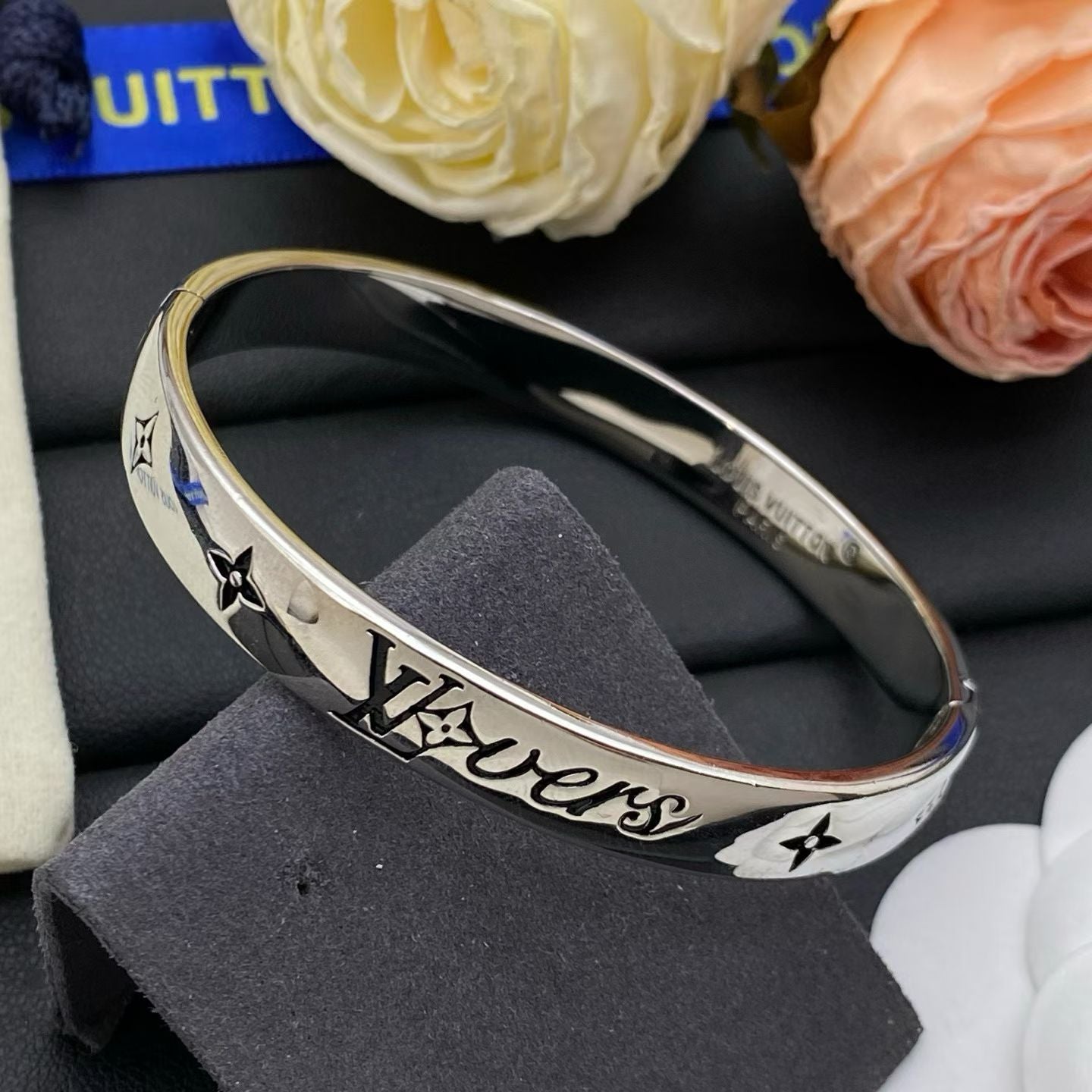 Louis Vuitton “LVers” Bangle – Gold & Silver with Monogram Engraving
