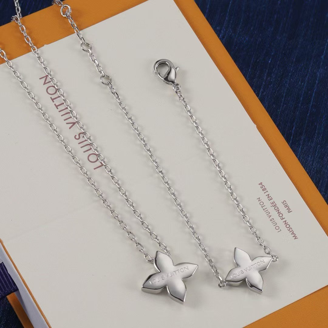 Louis Vuitton Flower Pendant & Earrings Set – Silver-Tone with Signature Motif