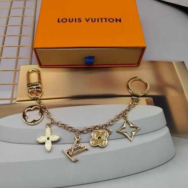 Louis Vuitton Monogram Bag Charms & Keychains – Gold Chains with LV Initials & Floral Enamel Charms