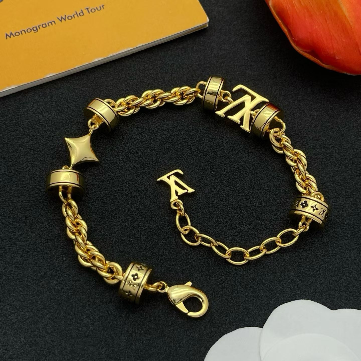 Louis Vuitton Necklace & Bracelet Set Monogram Charms