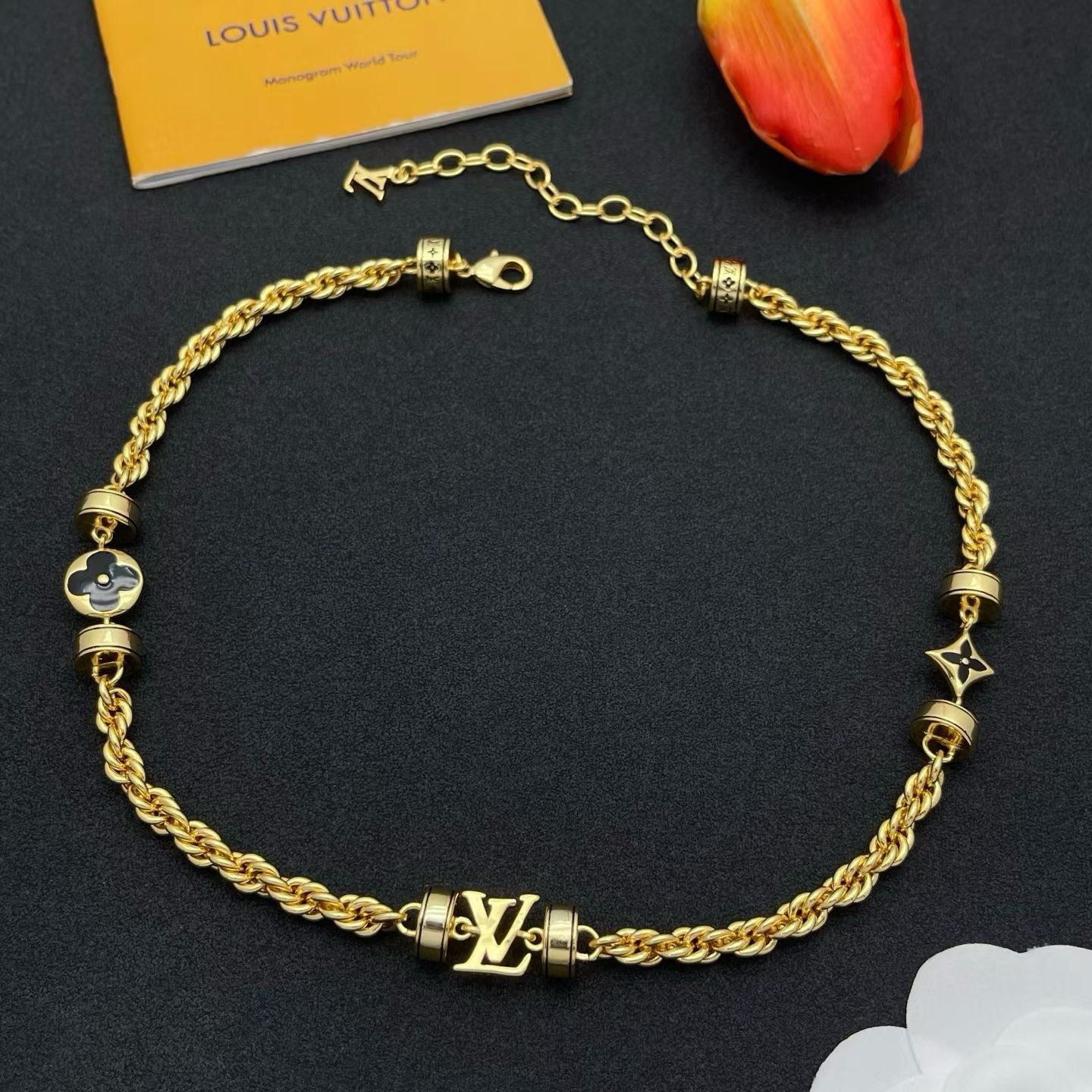 Louis Vuitton Necklace & Bracelet Set Monogram Charms