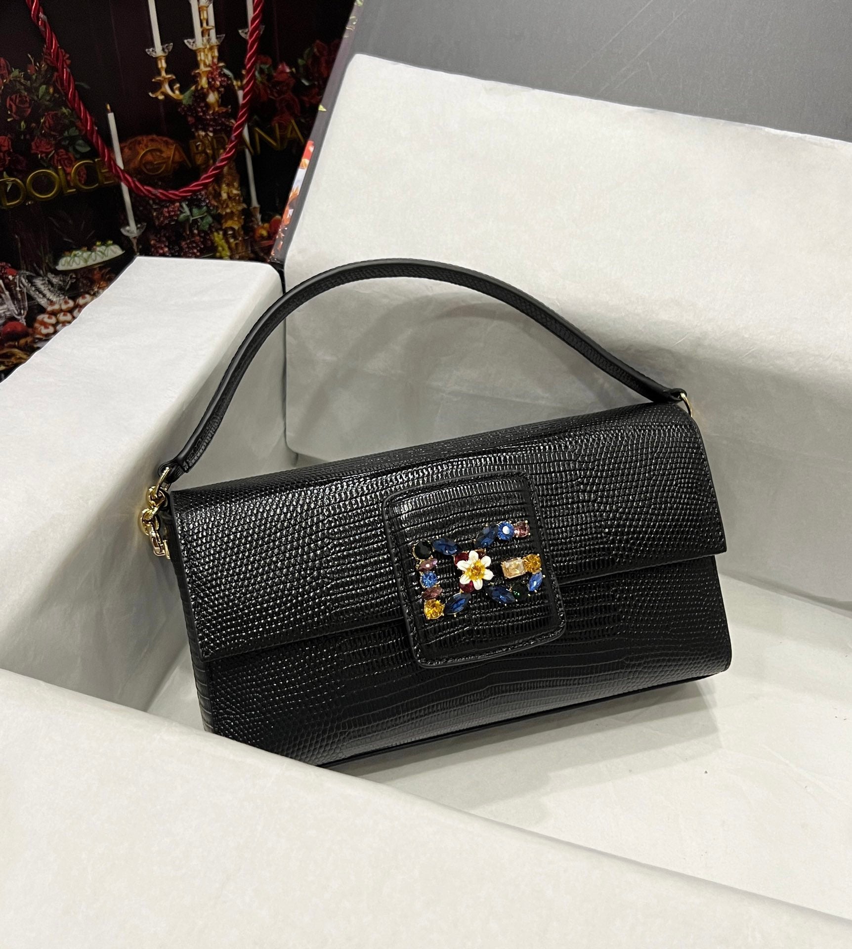 Dolce & Gabbana Embellished Mini Handbag Lizard Print