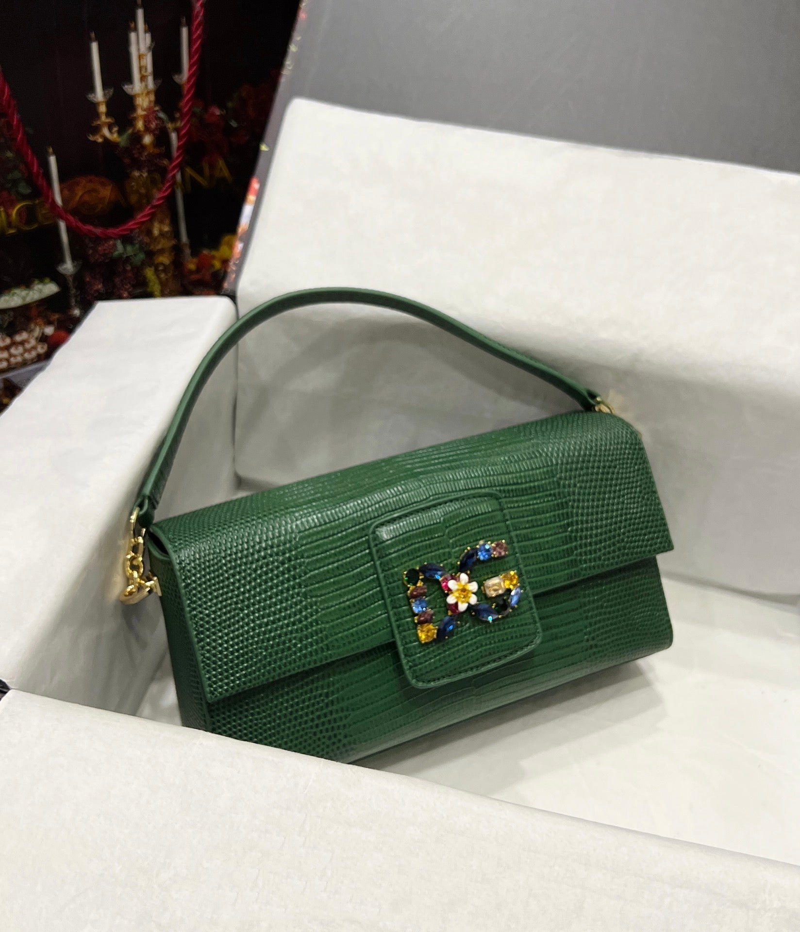 Dolce & Gabbana Embellished Mini Handbag Lizard Print