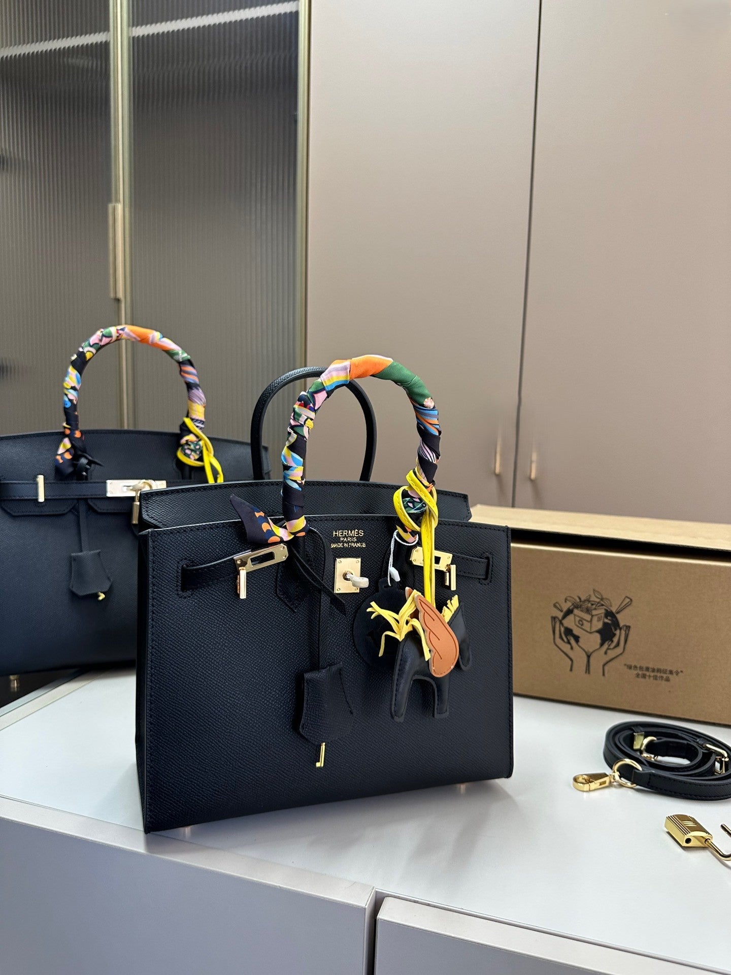 Hermès Birkin Handbags – Size 25 & 30 cm with Gold Hardware, Silk Scarves & Charms