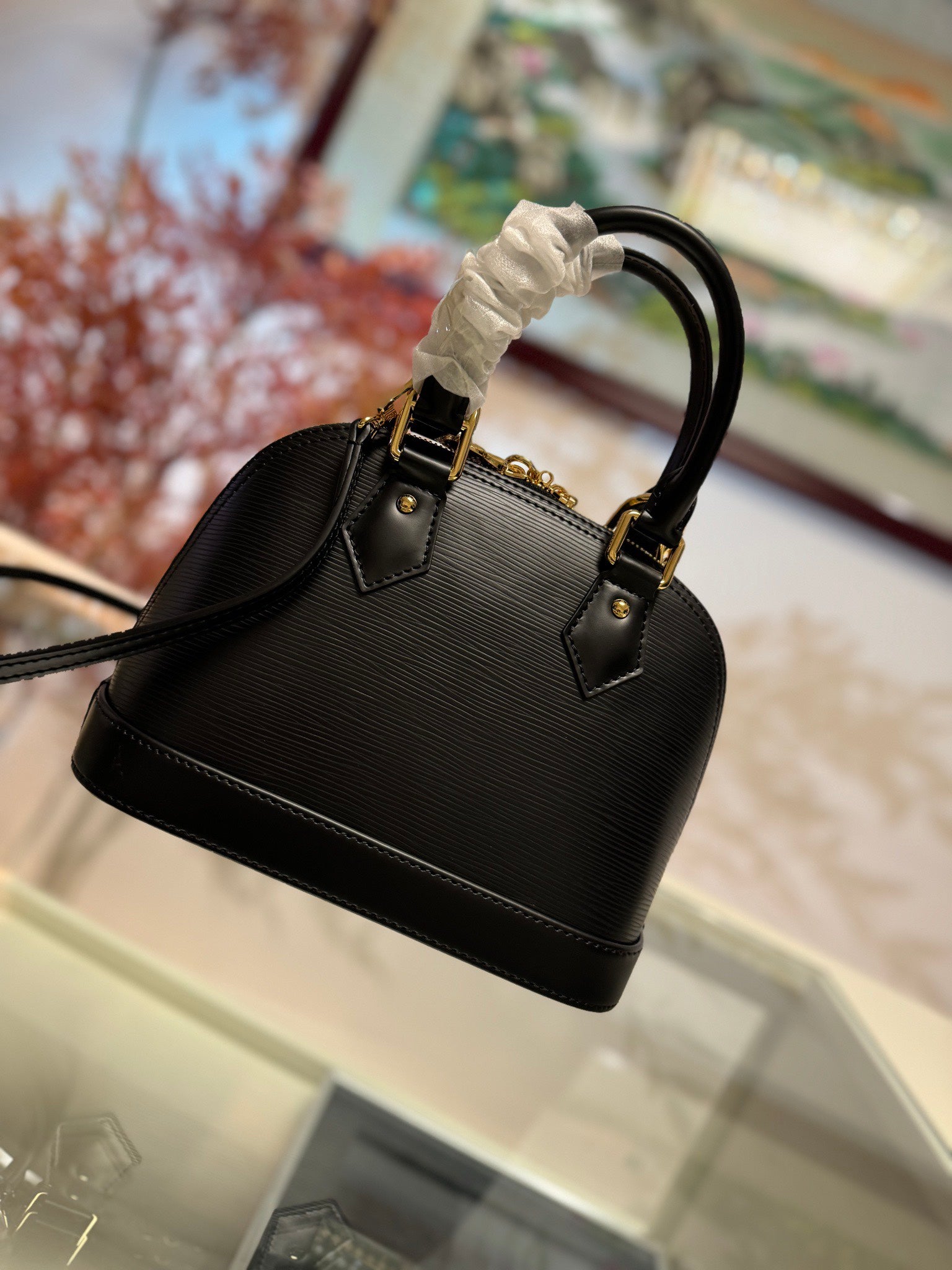 Louis Vuitton Dome Handbag – Black Leather with Gold Hardware & Colorful Patches