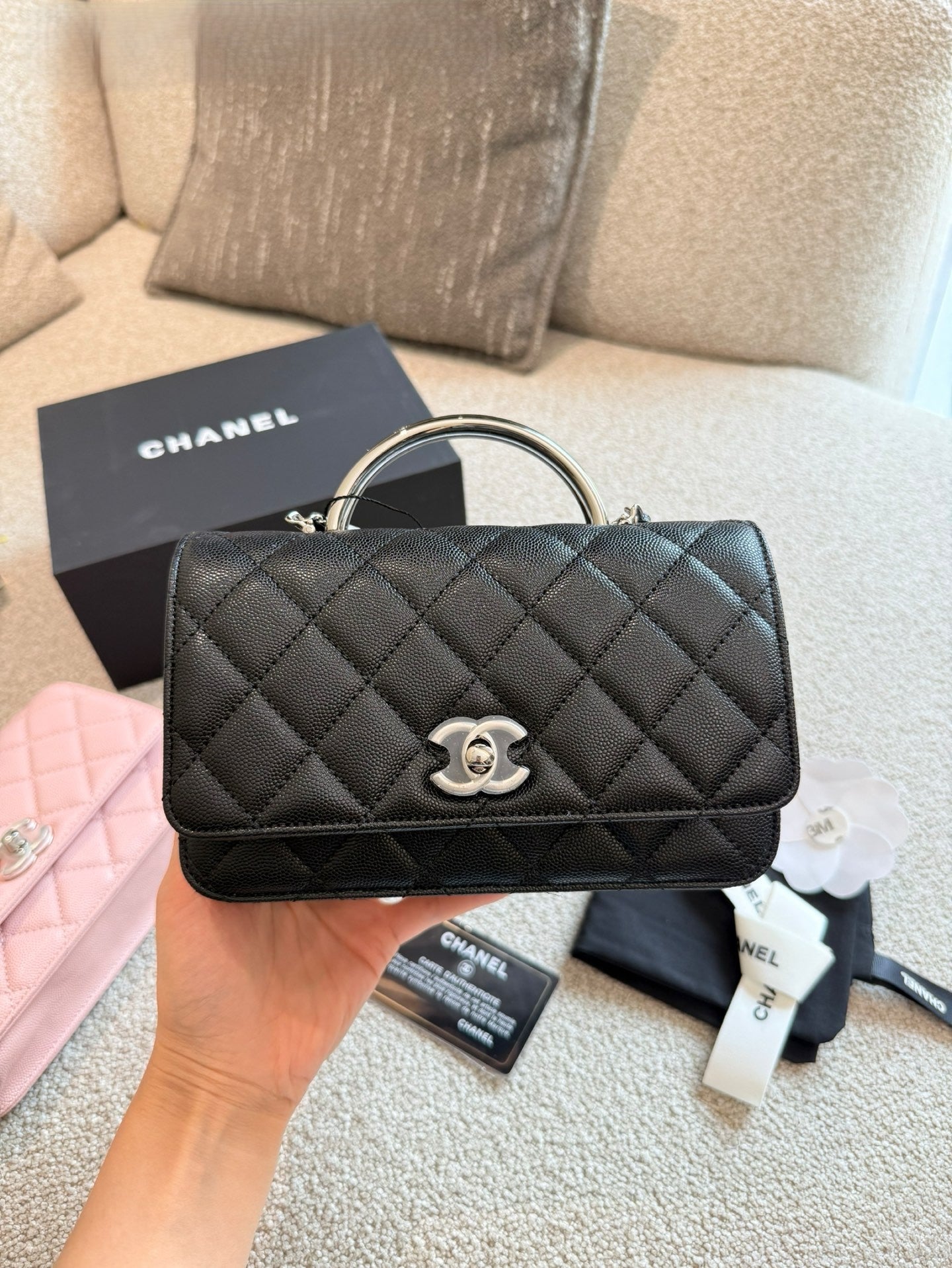 Chanel Caviar Top-Handle Flap Bag Quilted Leather