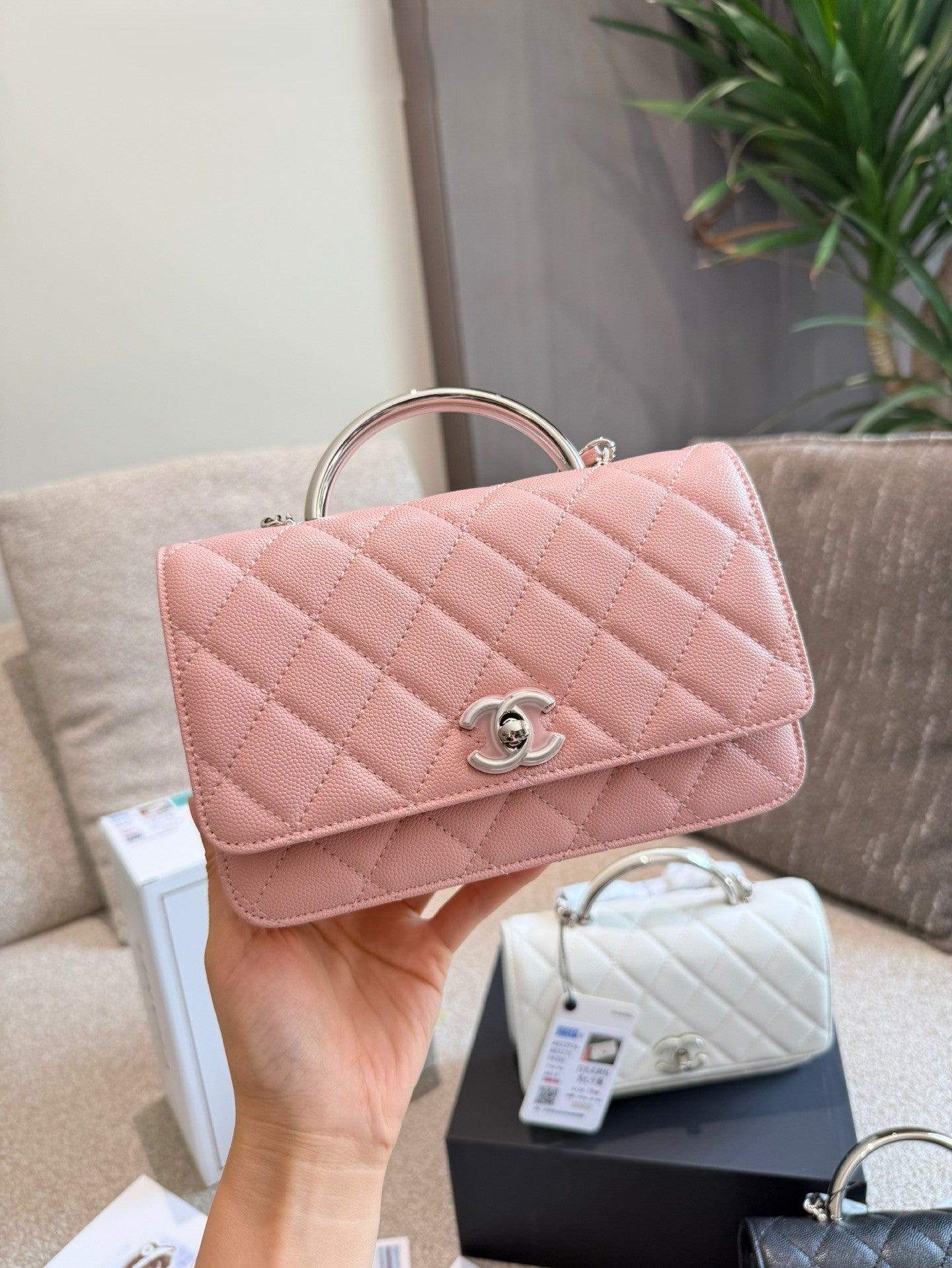 Chanel Caviar Top-Handle Flap Bag Quilted Leather