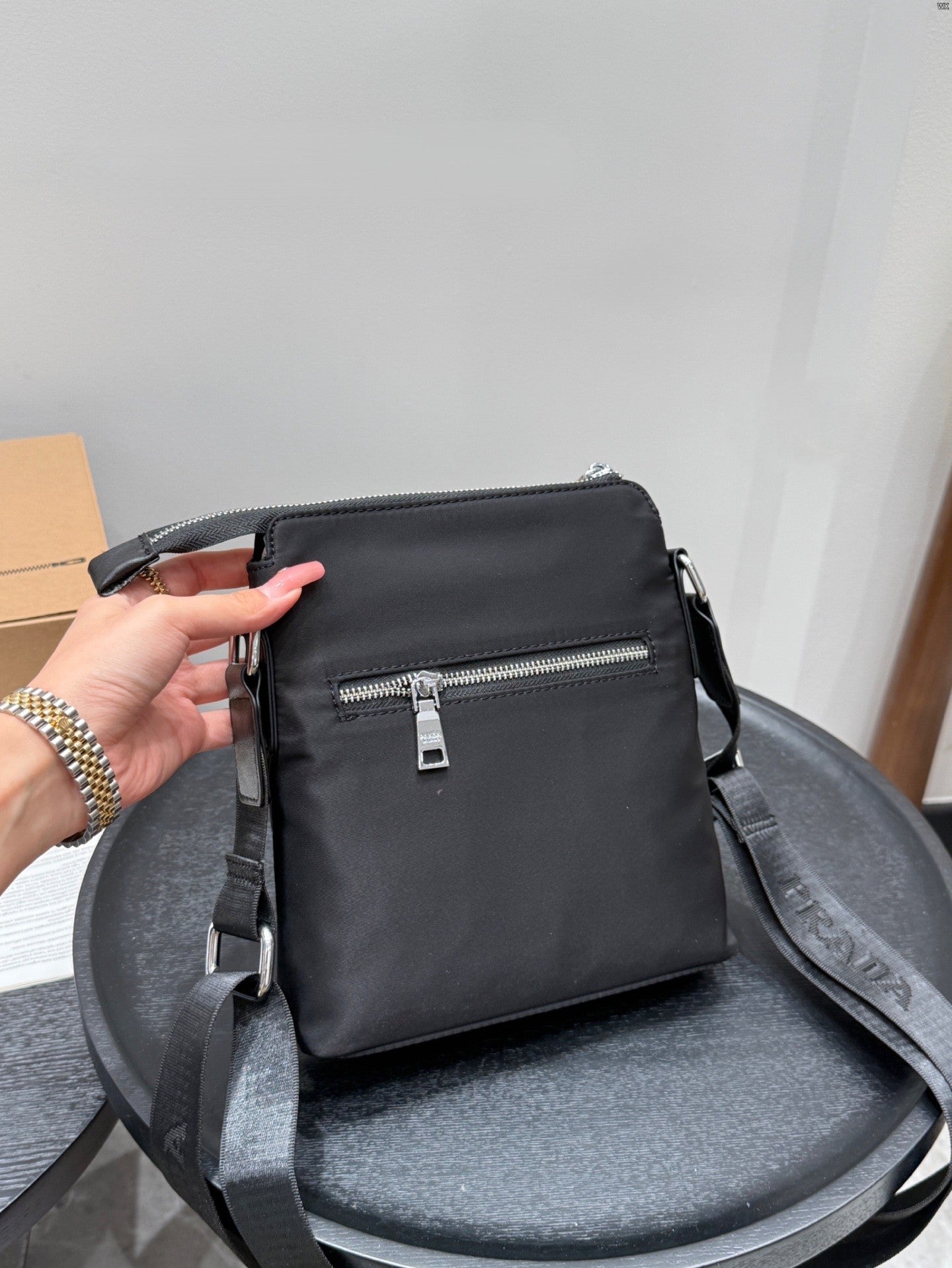 Prada Nylon Crossbody Bag Small Size with Key Pouch & Embossed Strap