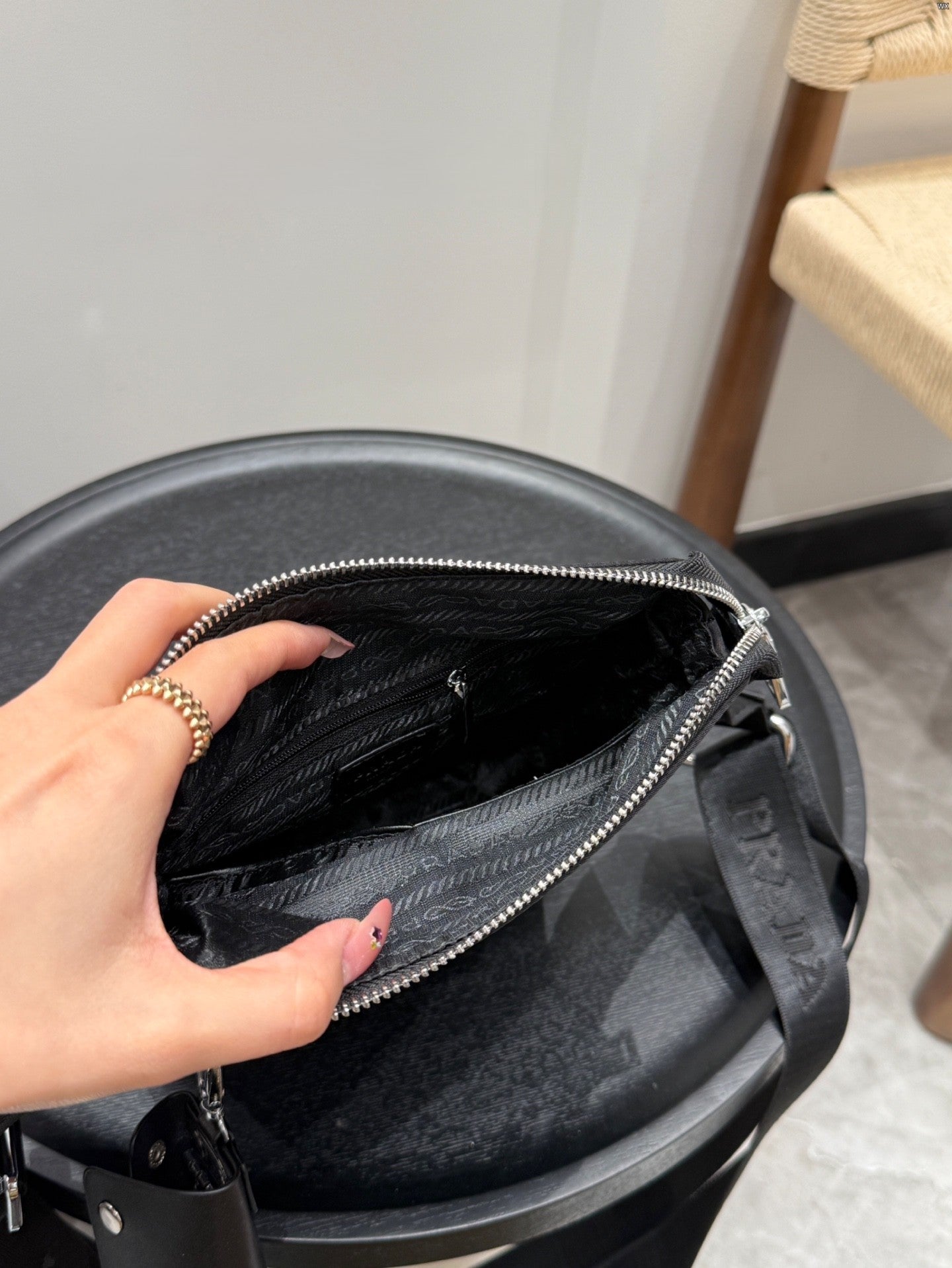 Prada Nylon Crossbody Bag Small Size with Key Pouch & Embossed Strap