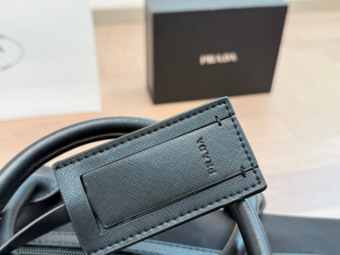 Prada Nylon Duffle Travel Bag – Black with Silver Hardware & Logo Strap