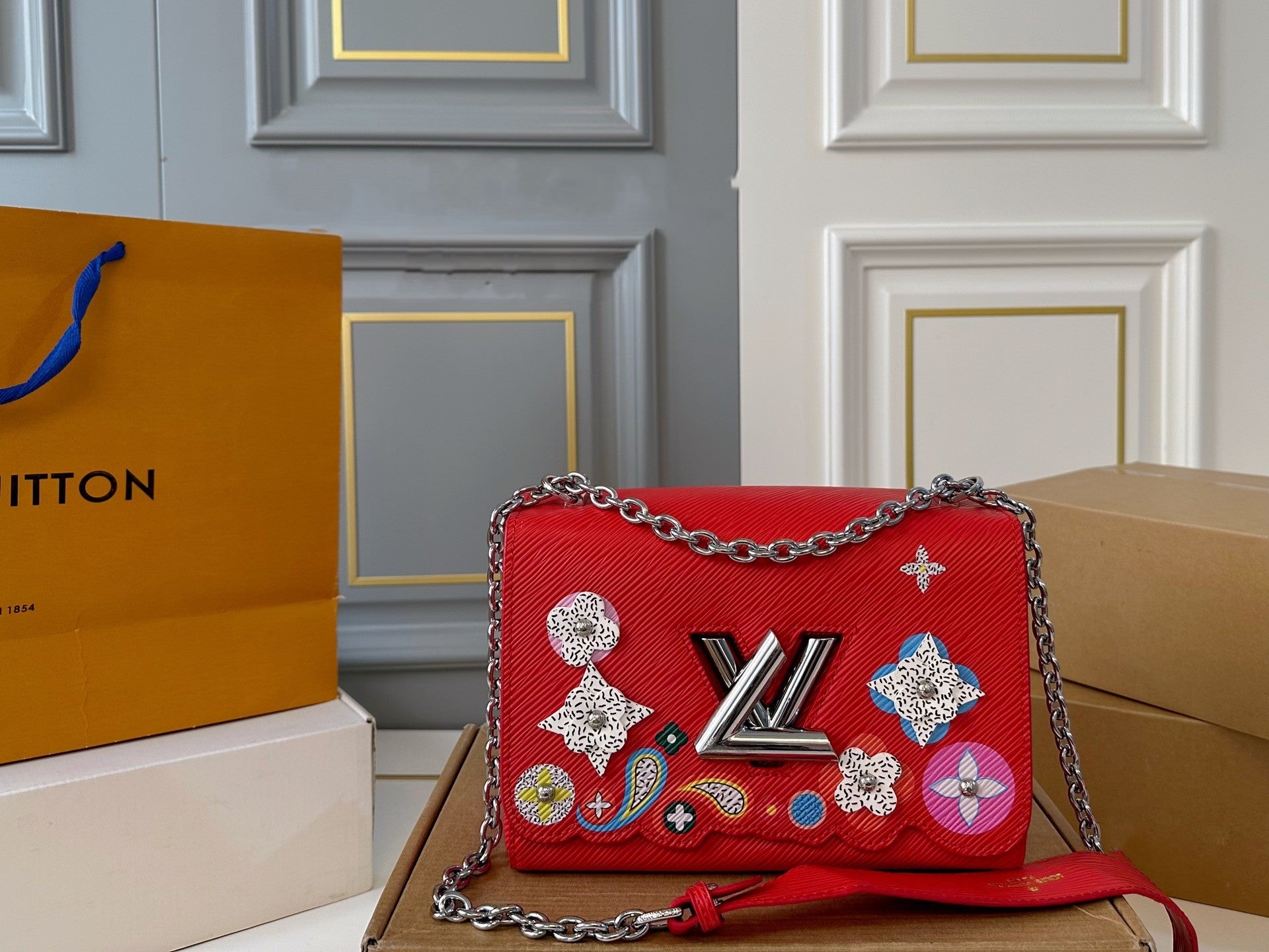 Louis Vuitton Twist Handbag – Colorful Embellished Edition with Silver Chain Strap