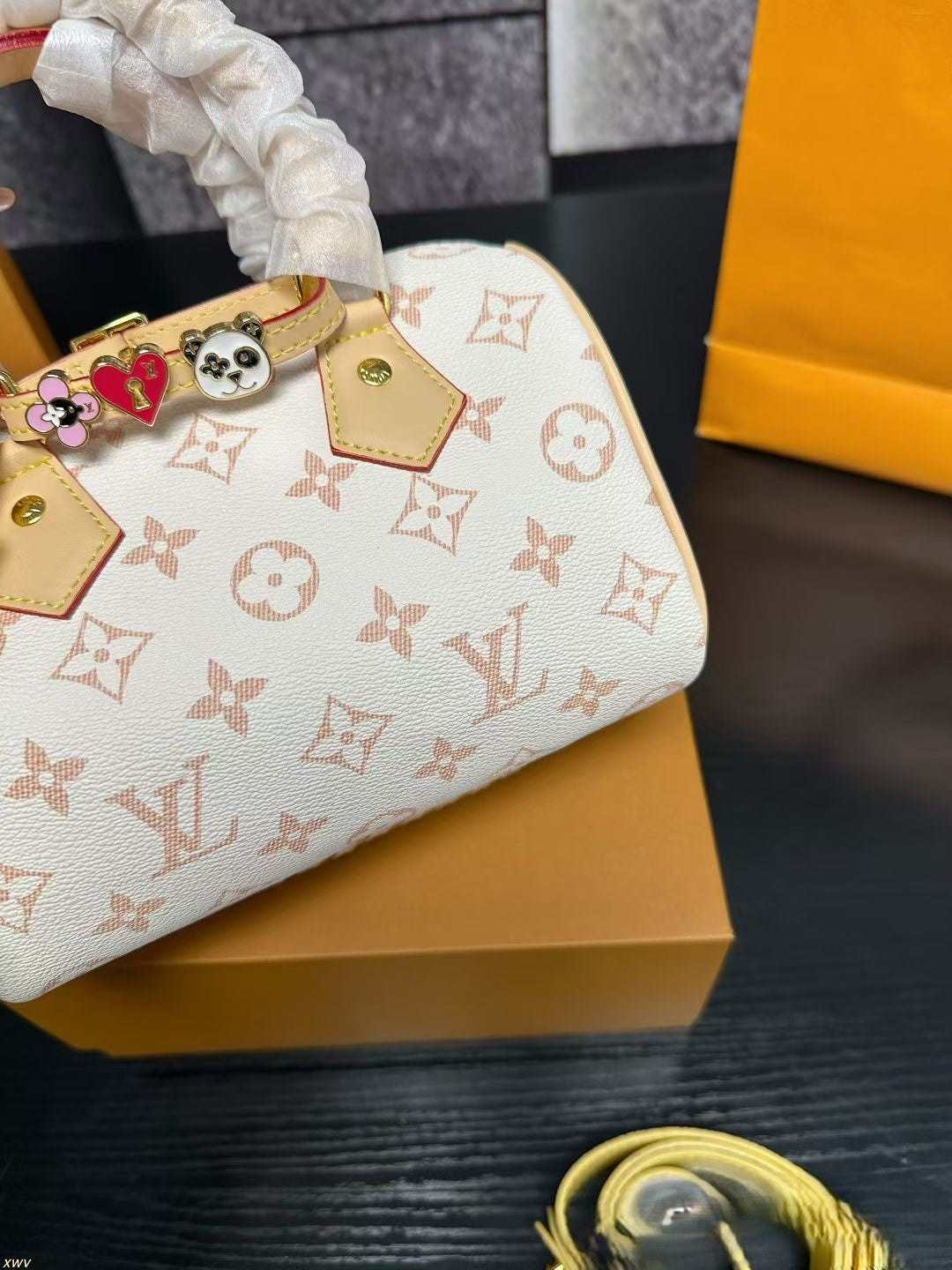 Louis Vuitton Chain Bag – White Monogram Canvas with Gold Hardware & Yellow Accents