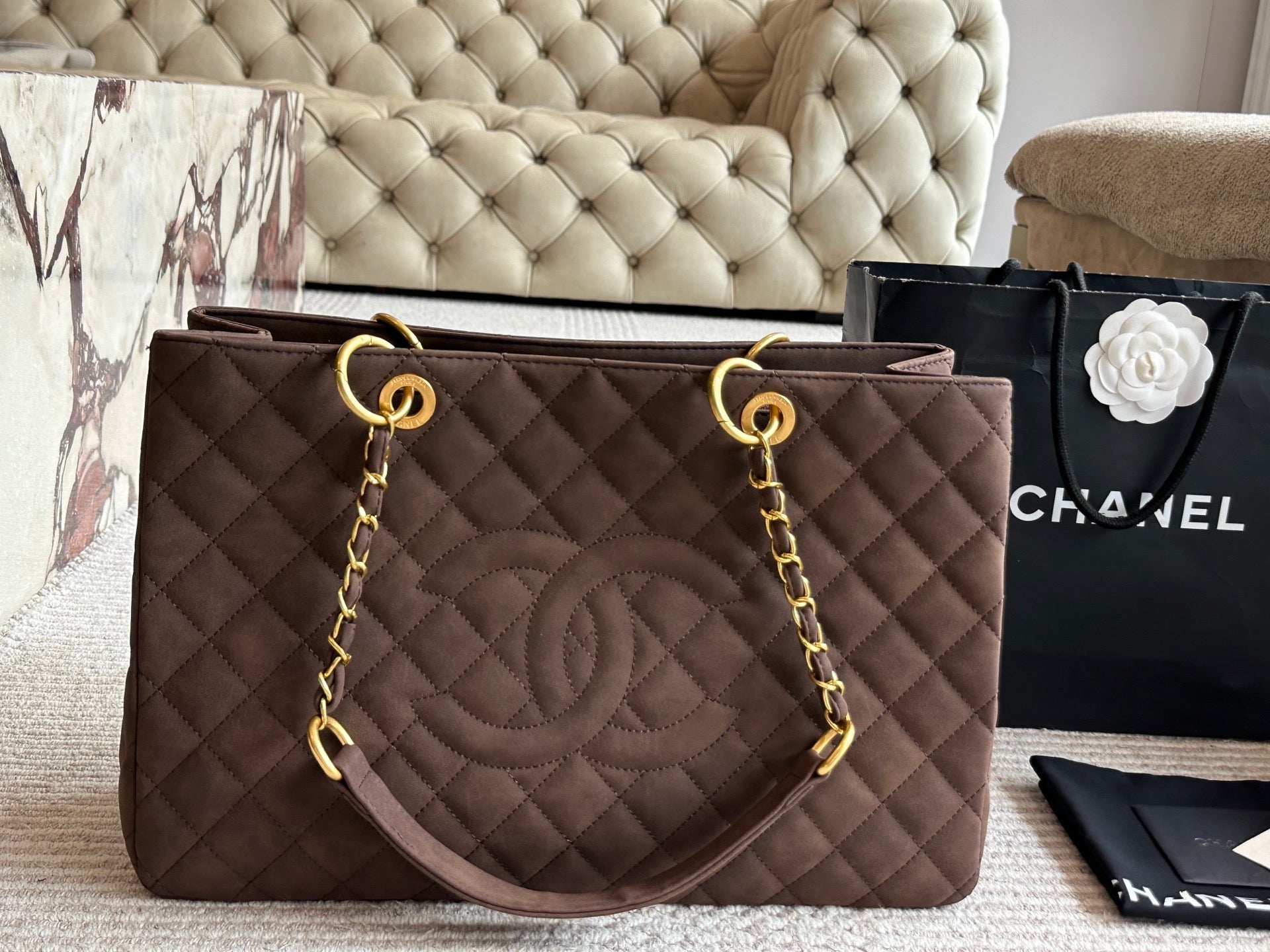 Chanel Stitched Logo Tote – Quilted Leather