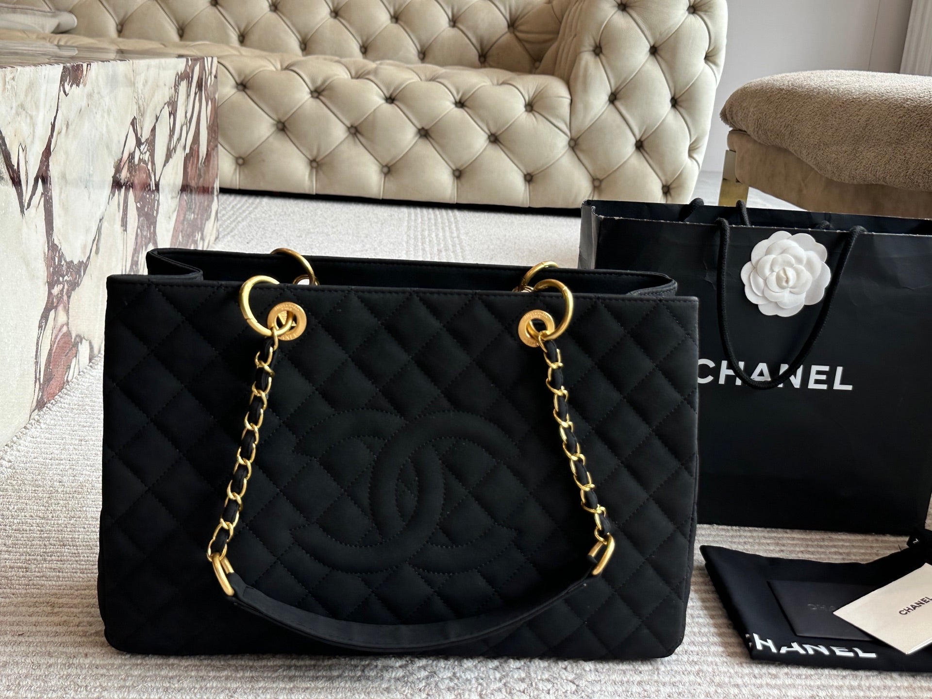 Chanel Stitched Logo Tote – Quilted Leather