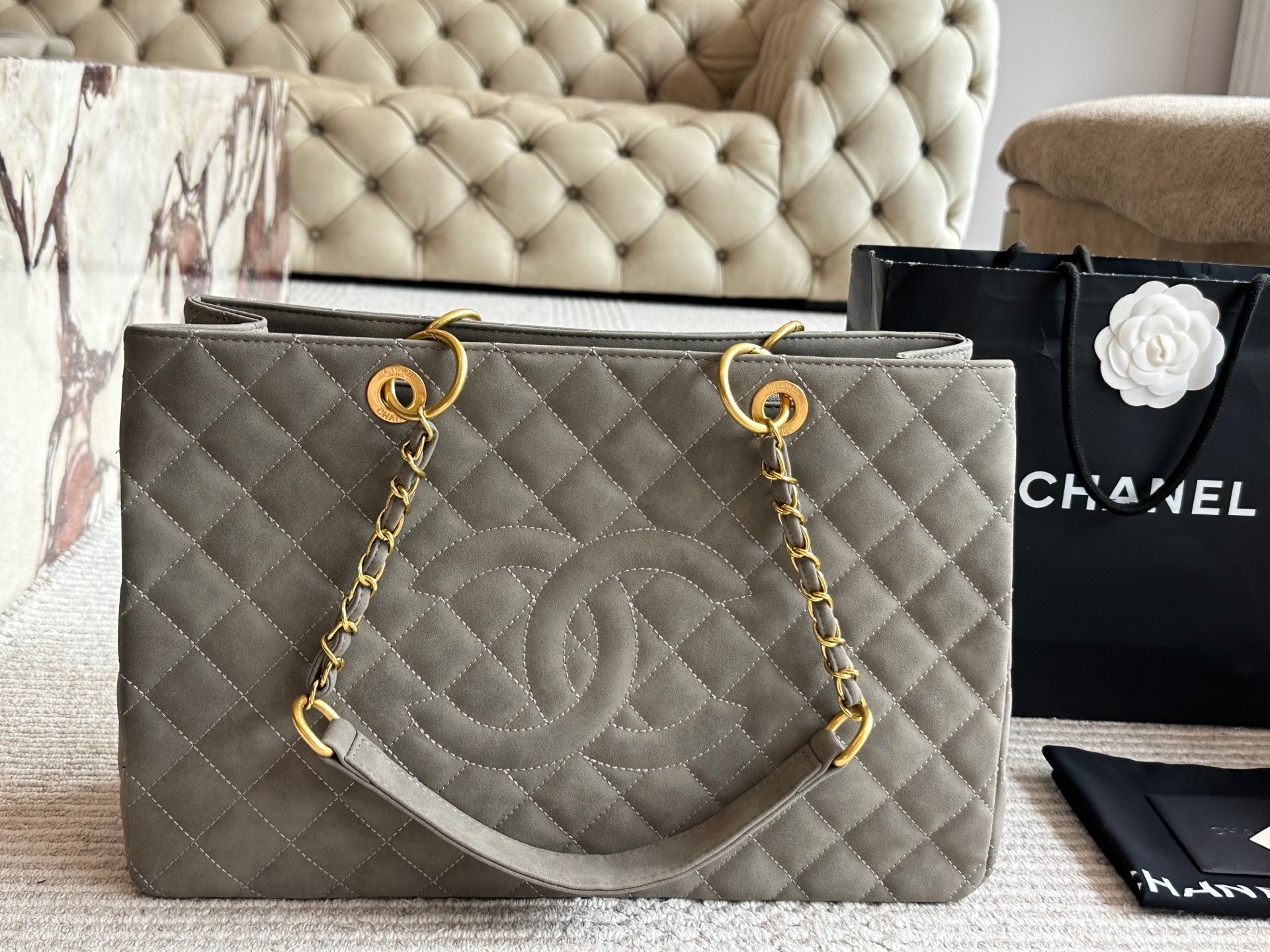 Chanel Stitched Logo Tote – Quilted Leather