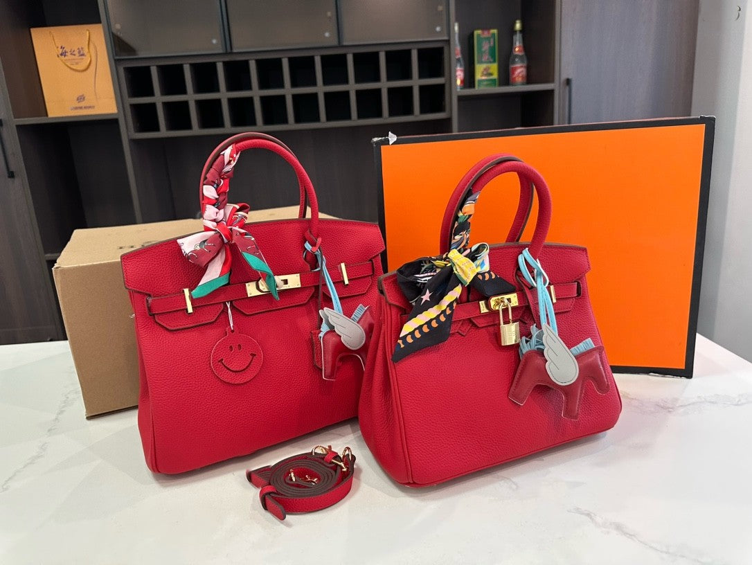 Hermès Birkin Handbags – Size 25 & 30 cm with Gold Hardware, Silk Scarves & Charms