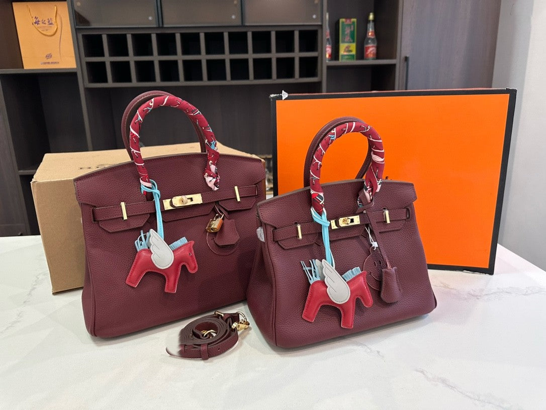 Hermès Birkin Handbags – Size 25 & 30 cm with Gold Hardware, Silk Scarves & Charms