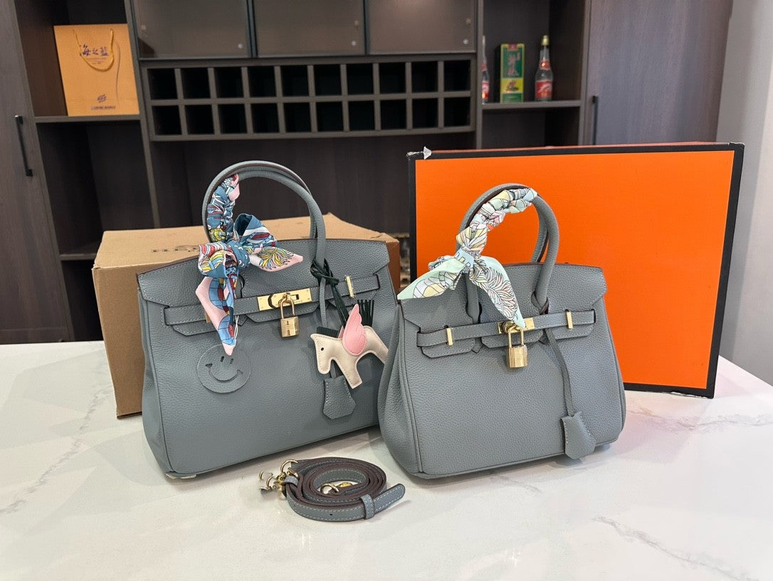 Hermès Birkin Handbags – Size 25 & 30 cm with Gold Hardware, Silk Scarves & Charms