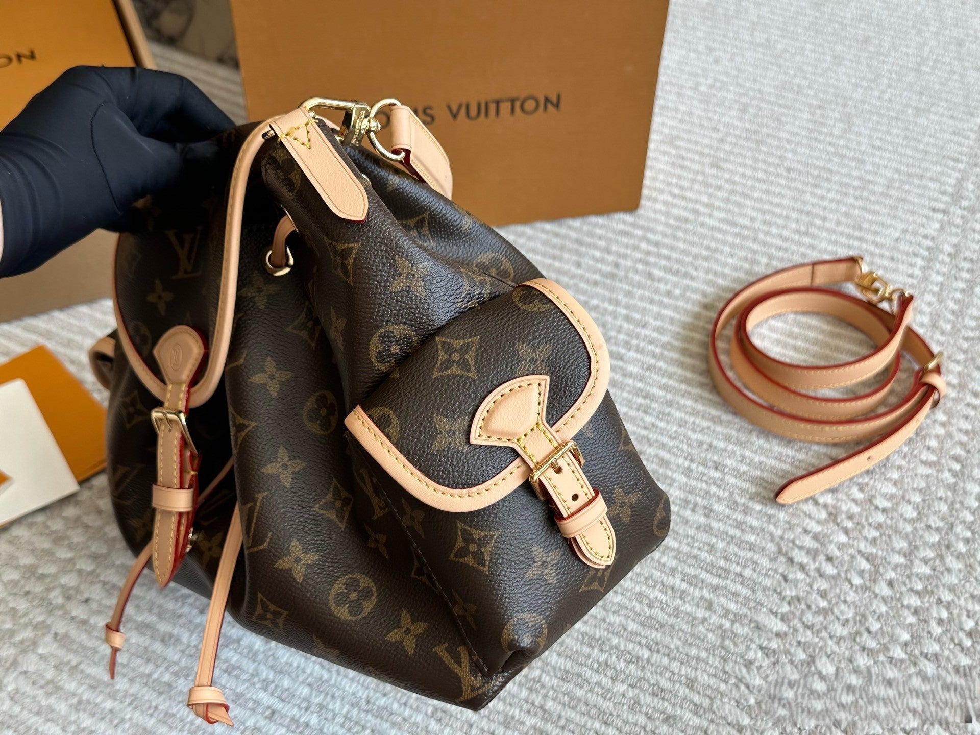 Louis Vuitton Monogram Drawstring Handbag – Buckle Flap Design