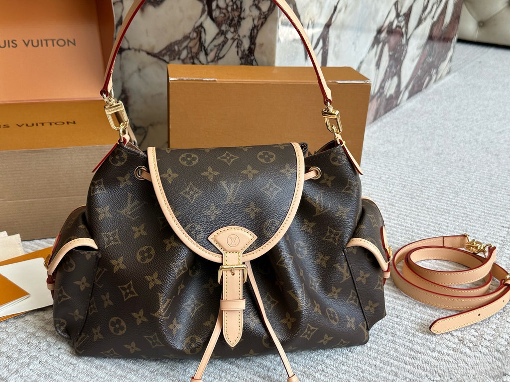 Louis Vuitton Monogram Drawstring Handbag – Buckle Flap Design