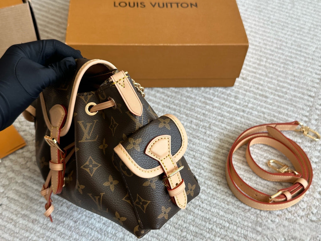 Louis Vuitton Monogram Drawstring Handbag – Buckle Flap Design