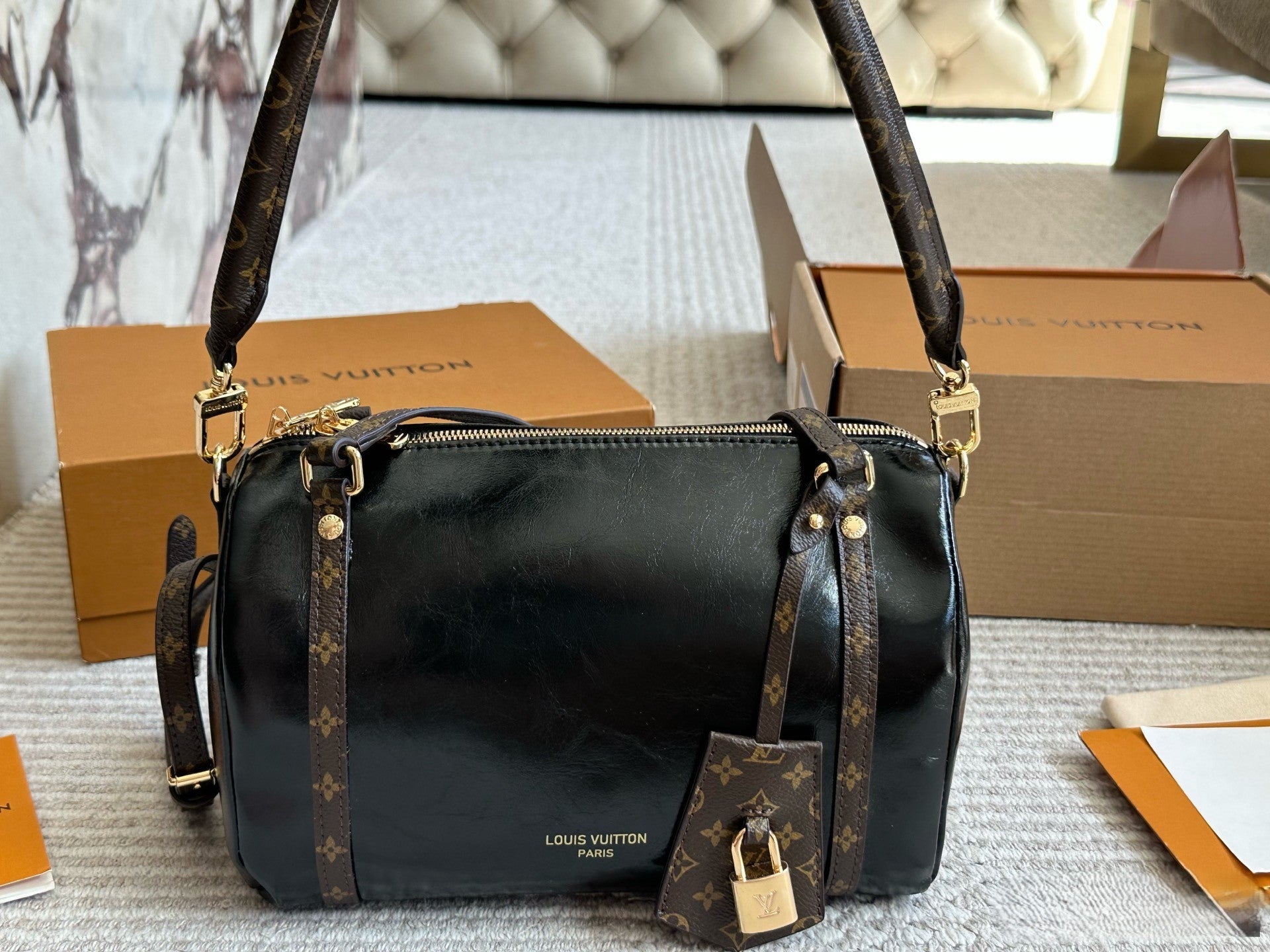 Louis Vuitton Shoulder Bag | Black Monogram with Gold Hardware