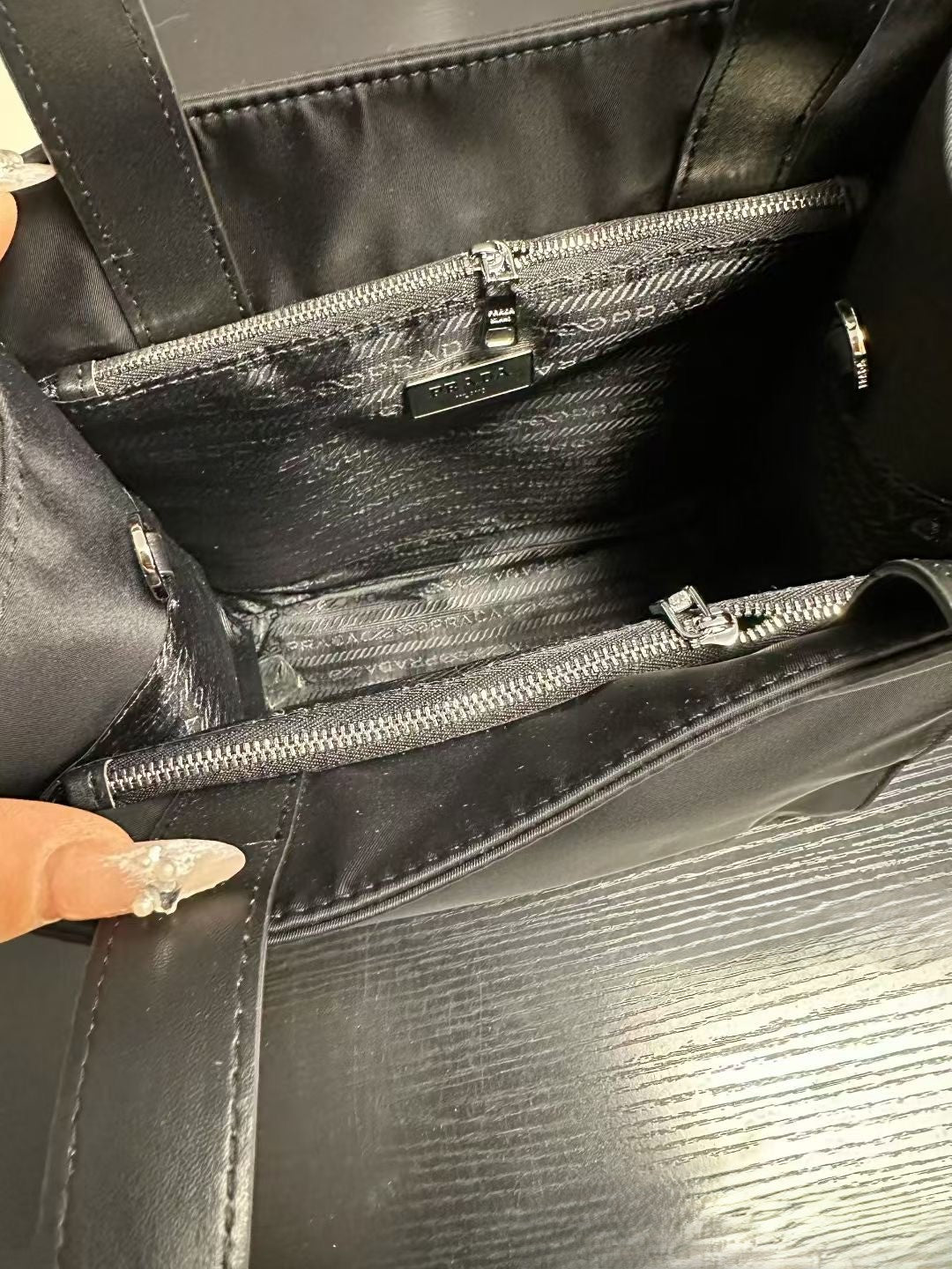 Prada Flap Handbag – Black Nylon with Dual Handles & Adjustable Strap