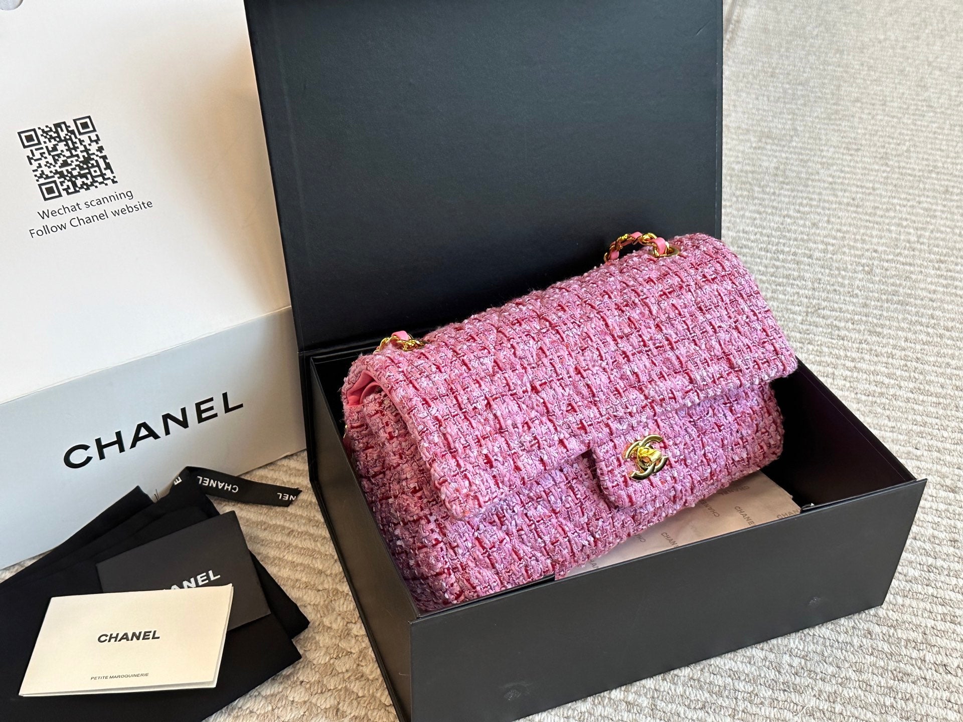 Chanel Tweed Flap Bag Collection Multicolor Textured Fabric with Gold Hardware