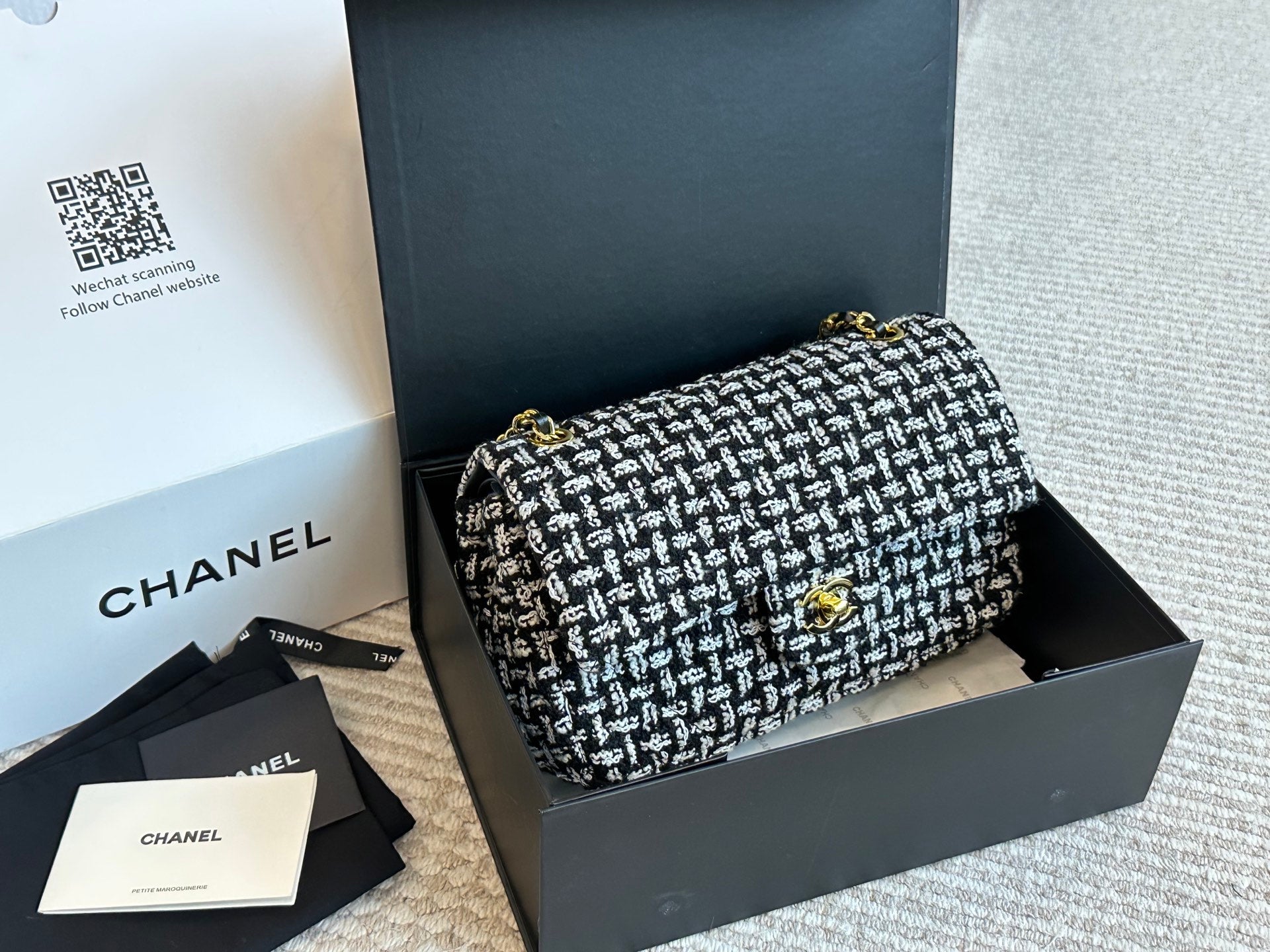 Chanel Tweed Flap Bag Collection Multicolor Textured Fabric with Gold Hardware