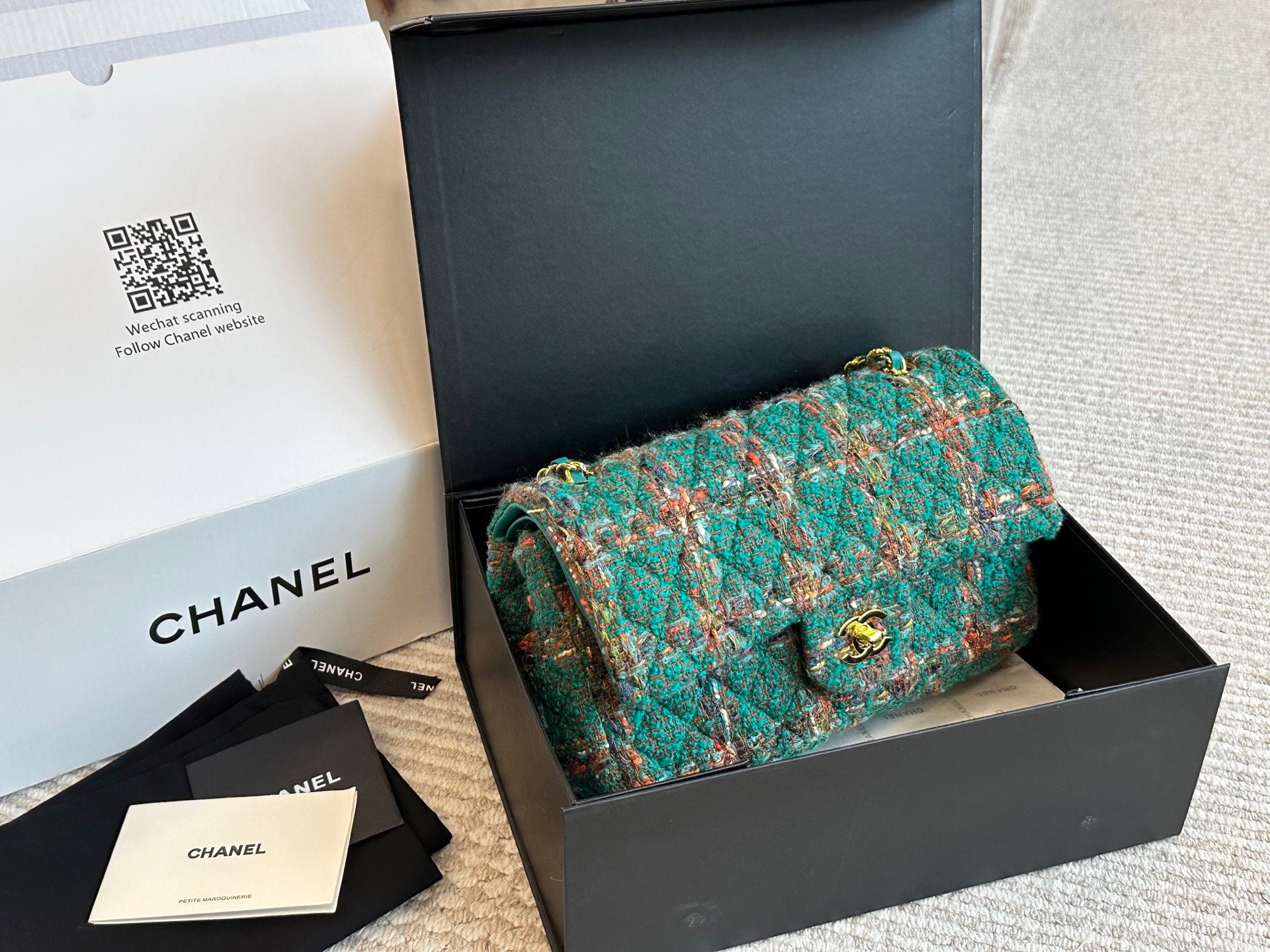 Chanel Tweed Flap Bag Collection Multicolor Textured Fabric with Gold Hardware