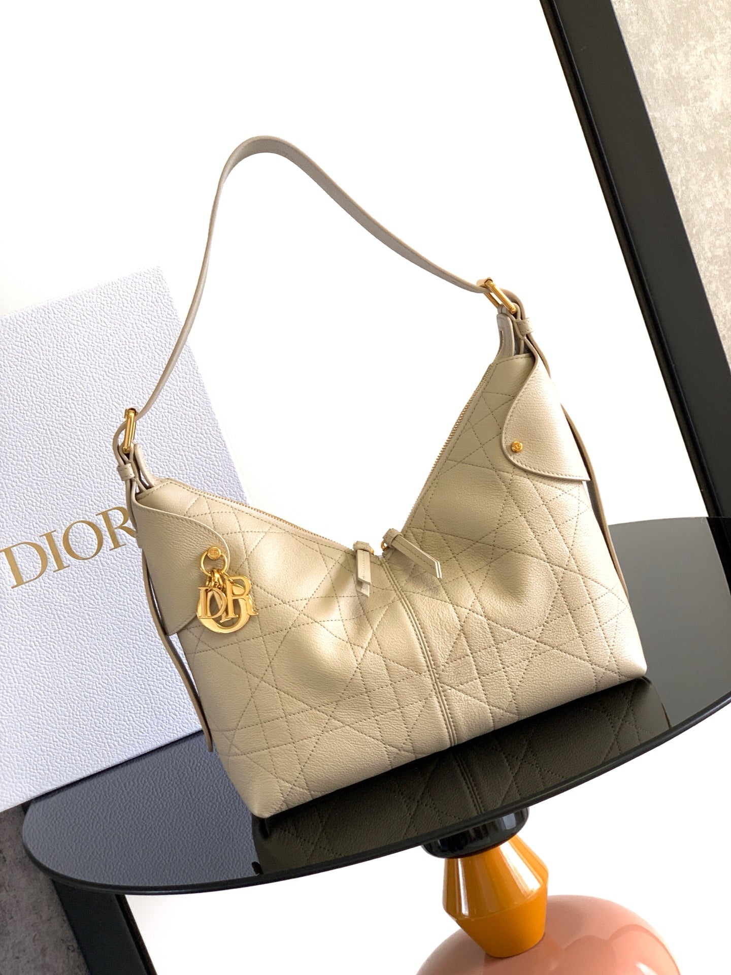 Dior Quilted Shoulder Bag with Gold Charm and Structured Silhouette
