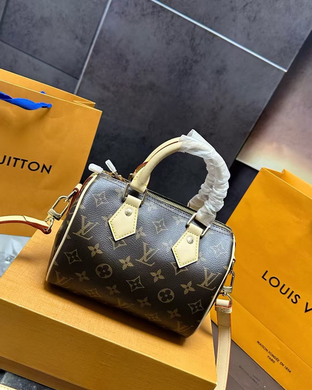 Louis Vuitton Speedy Mini Classic Monogram with Cream Handles