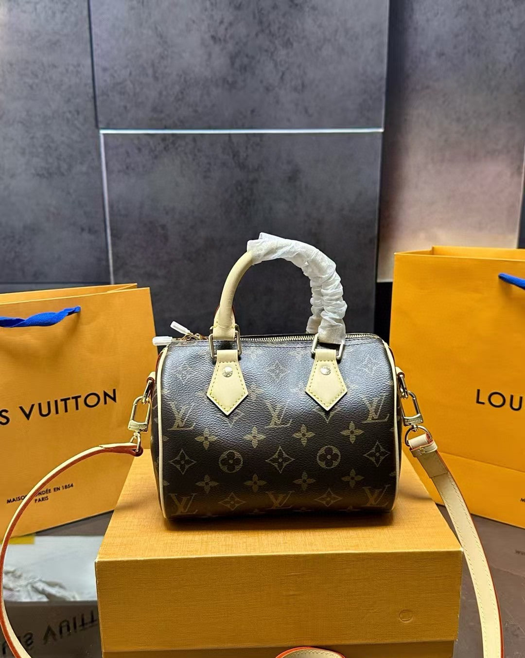 Louis Vuitton Speedy Mini Classic Monogram with Cream Handles
