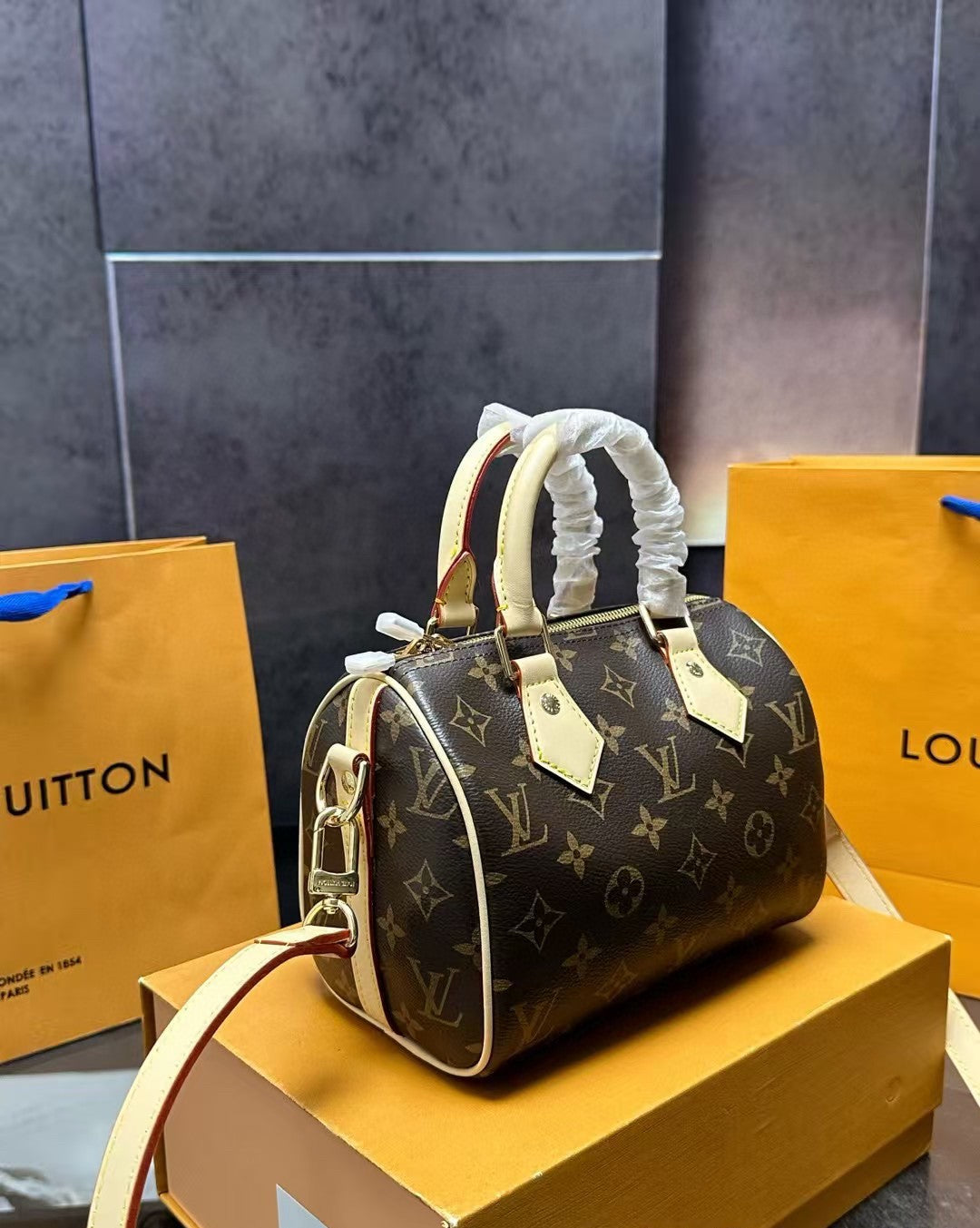 Louis Vuitton Speedy Mini Classic Monogram with Cream Handles
