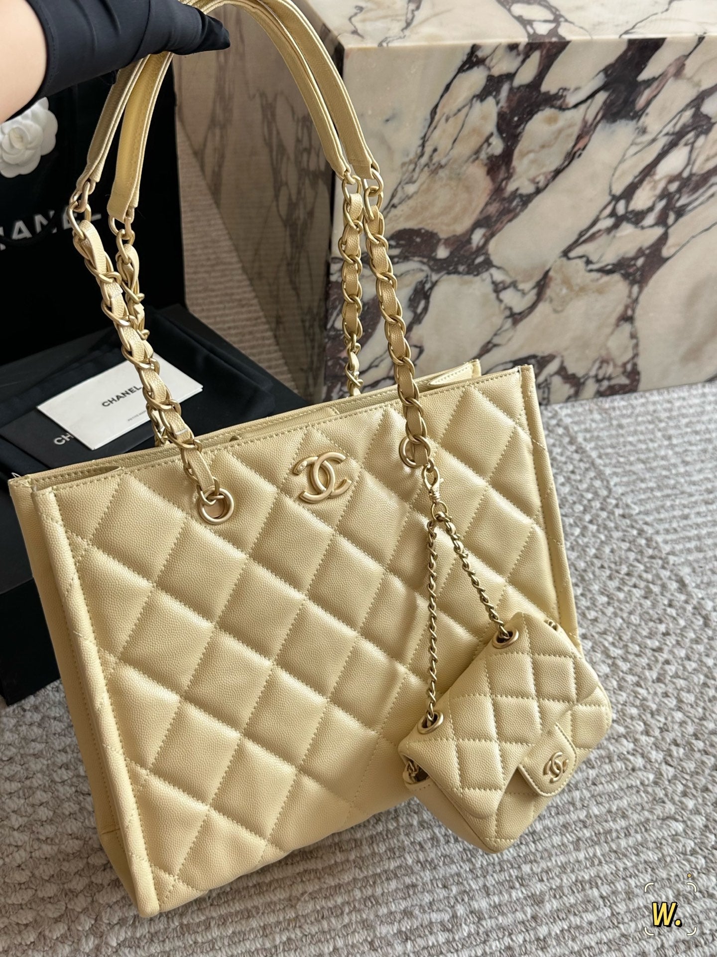 Chanel Quilted Tote Bag With Matching Mini Pouch
