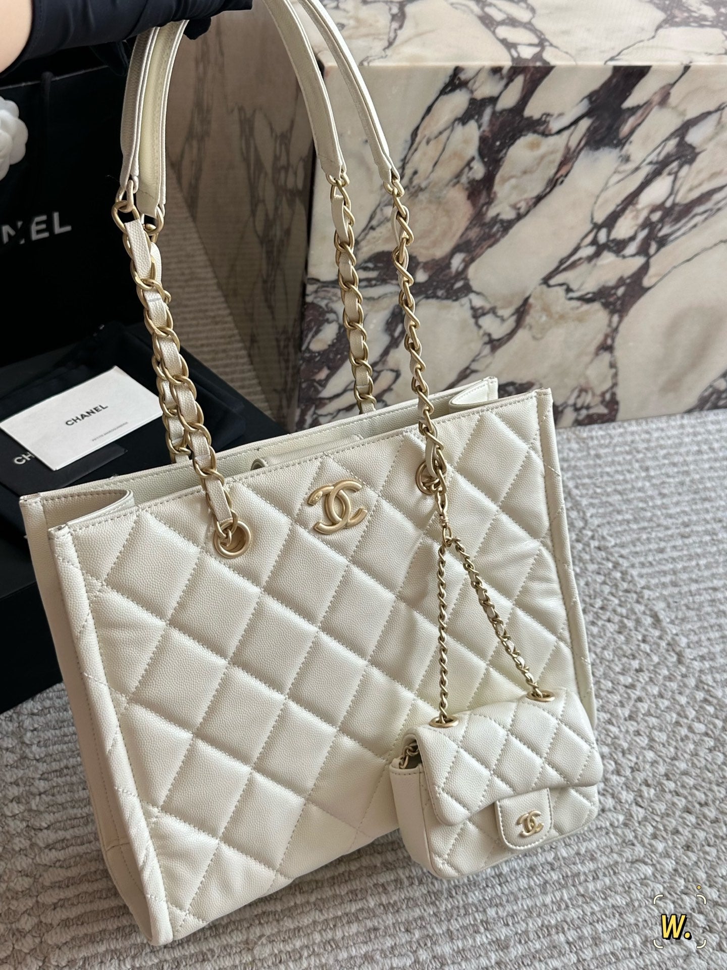 Chanel Quilted Tote Bag With Matching Mini Pouch