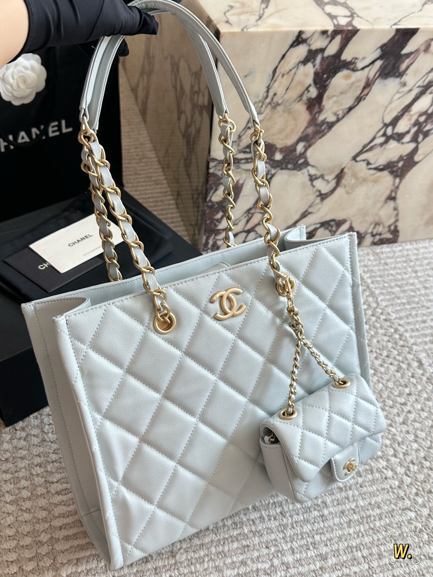 Chanel Quilted Tote Bag With Matching Mini Pouch