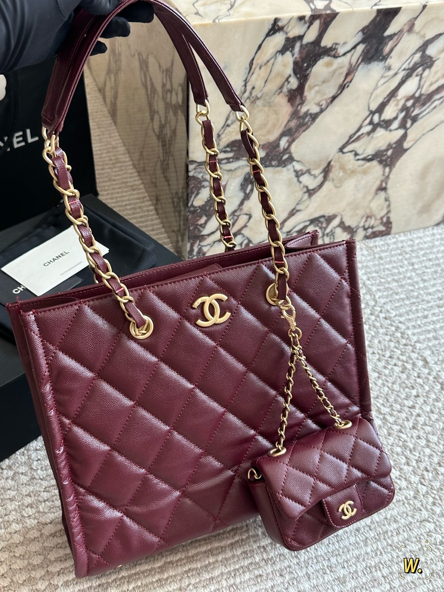 Chanel Quilted Tote Bag With Matching Mini Pouch