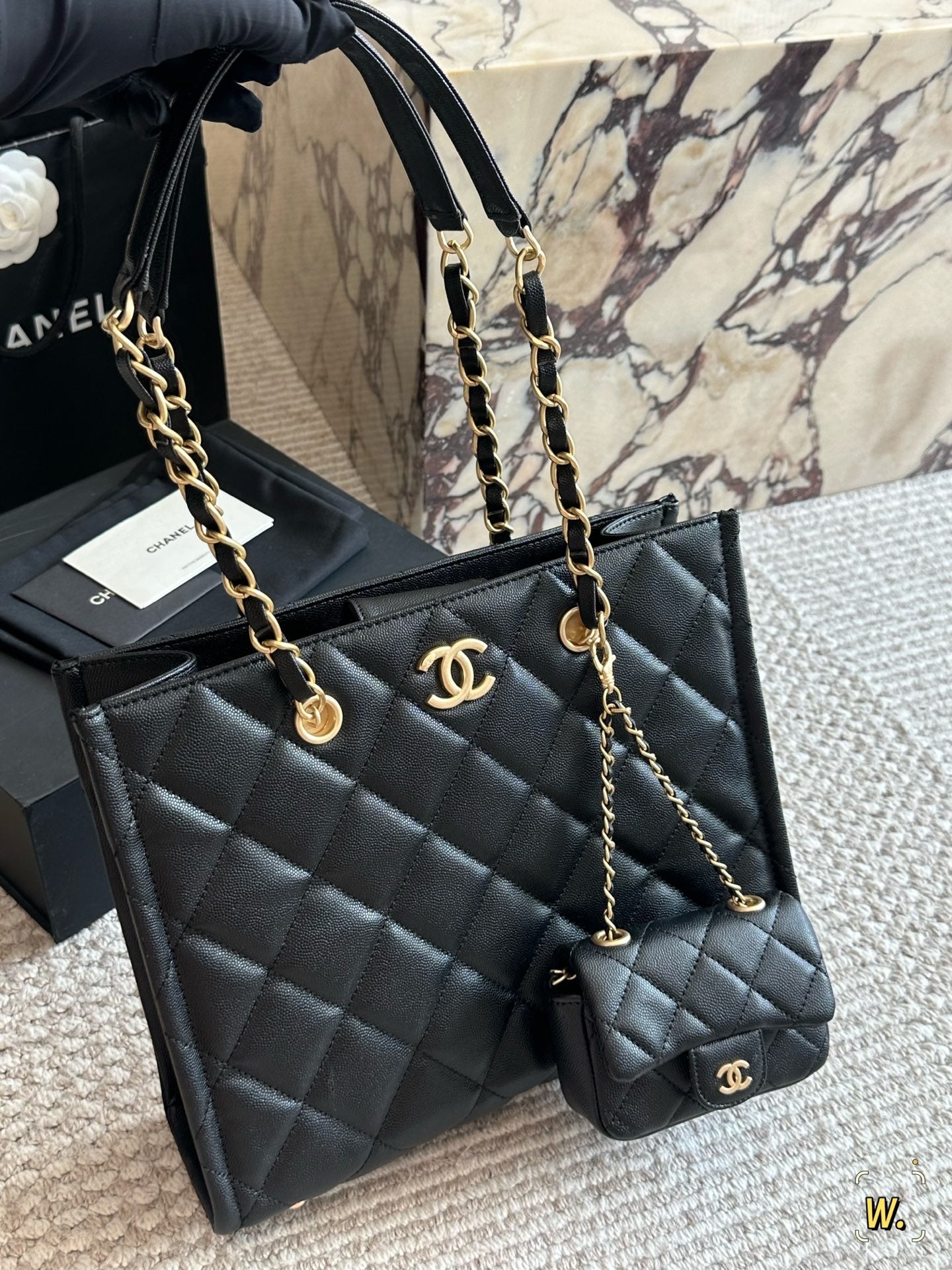 Chanel Quilted Tote Bag With Matching Mini Pouch