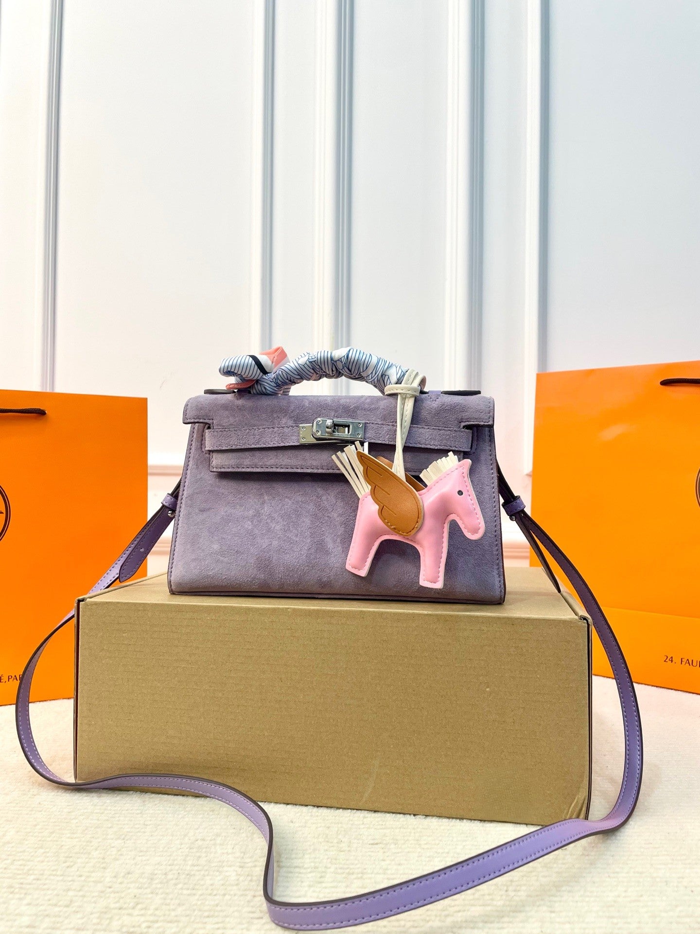 Hermès Mini Kelly 1st Generation – Suede Leather with Silk Scarf Handle in 6 Colors