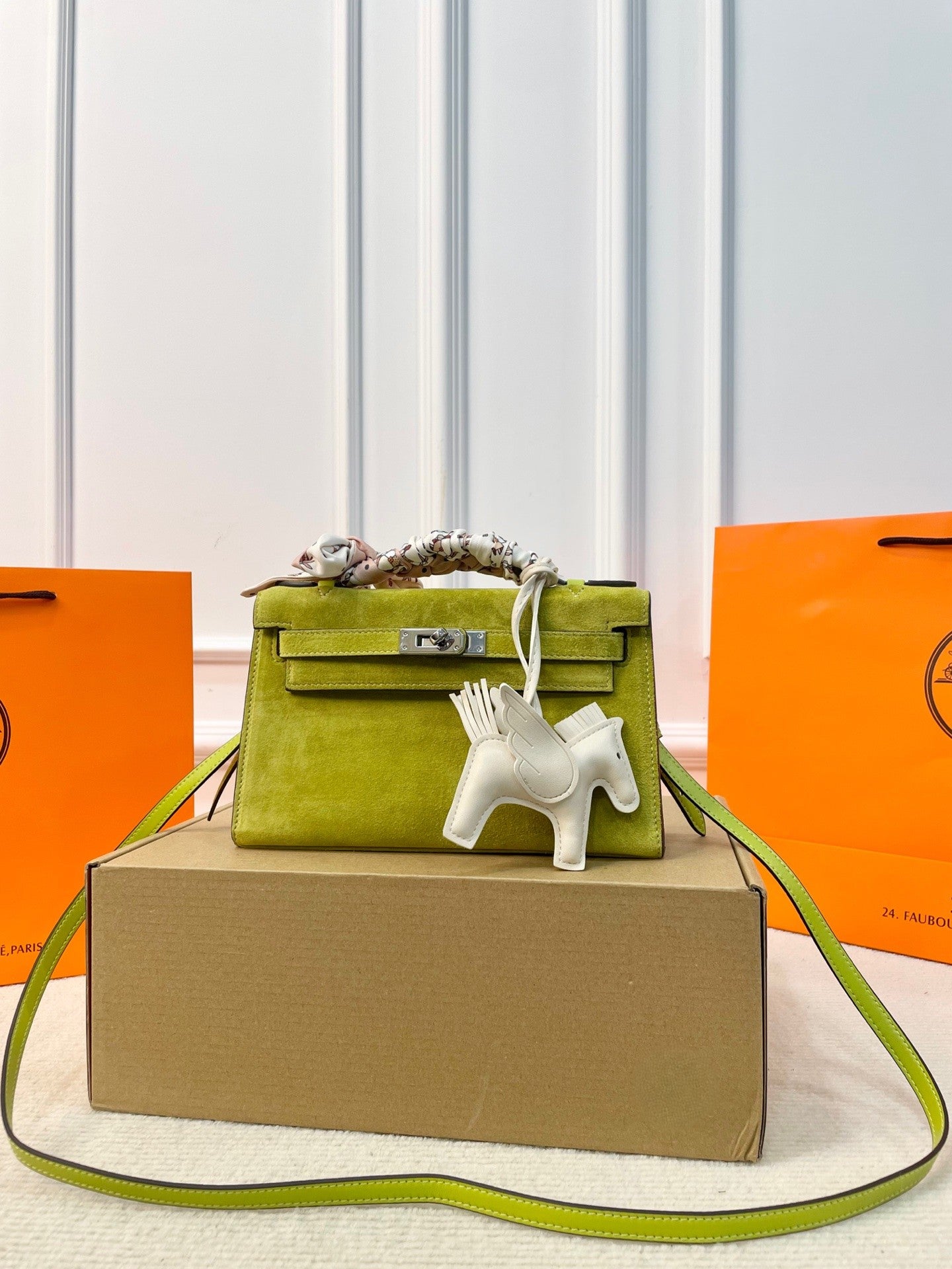 Hermès Mini Kelly 1st Generation – Suede Leather with Silk Scarf Handle in 6 Colors