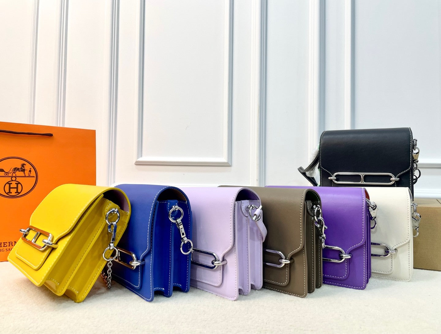 Hermès Roulis Bags – “Pig Nose” Design with Chain Strap in 7 Gradient Colors
